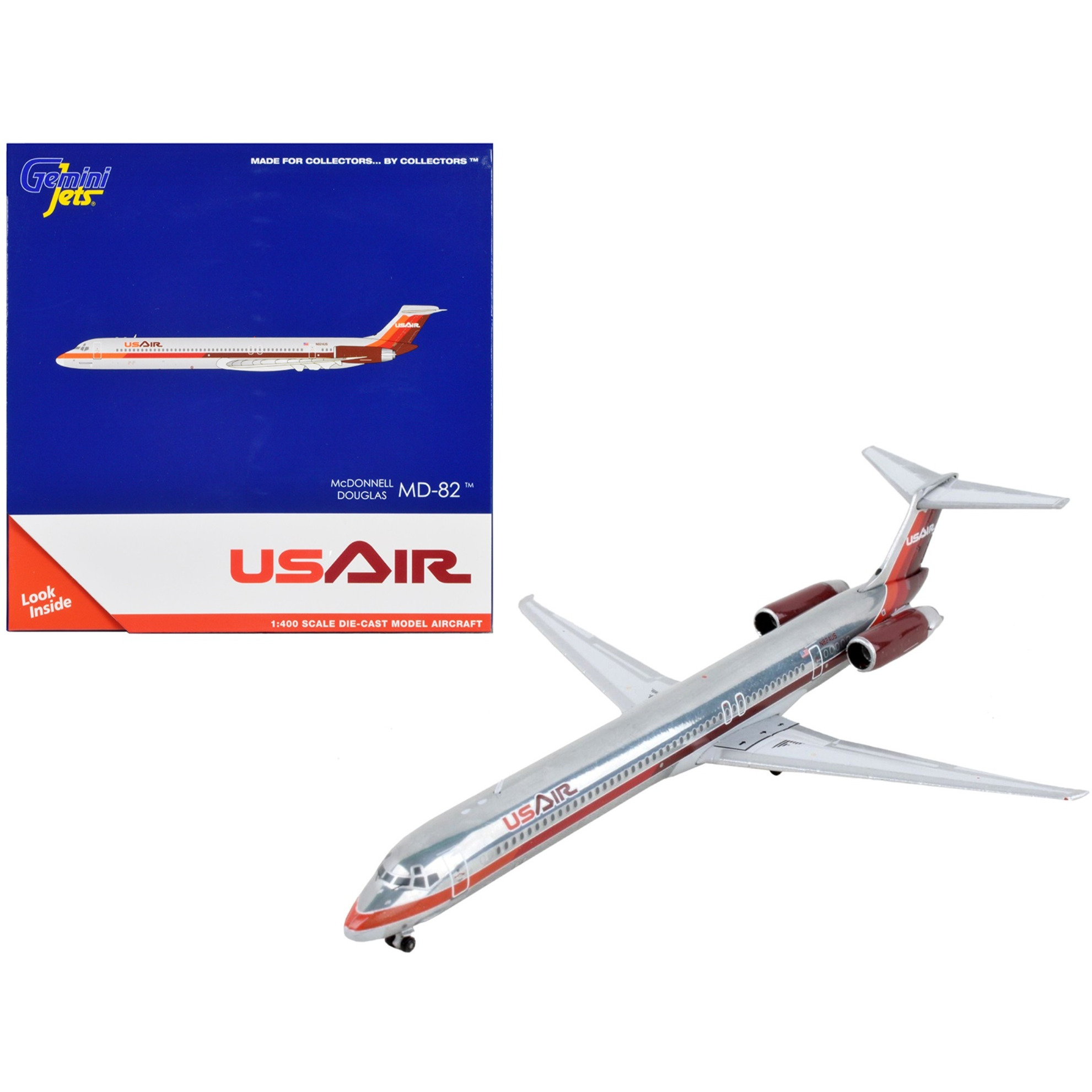 McDonnell Douglas MD-82 Commercial Aircraft &quotUSAir" Silver with Red Tail 1/400 Diecast Model Airplane by GeminiJets