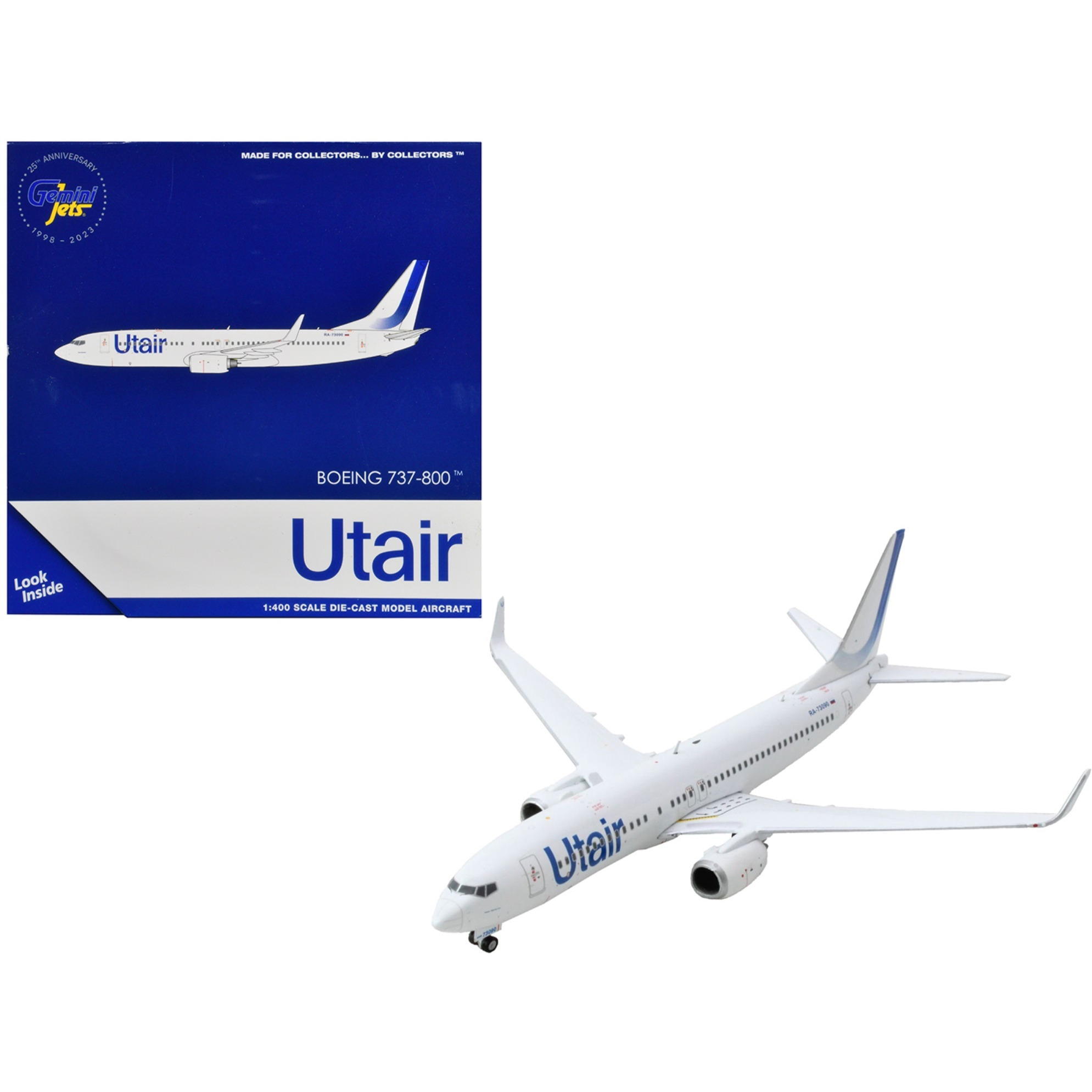 Boeing 737-800 Commercial Aircraft &quotUtair" White with Blue Tail Stripes 1/400 Diecast Model Airplane by GeminiJets