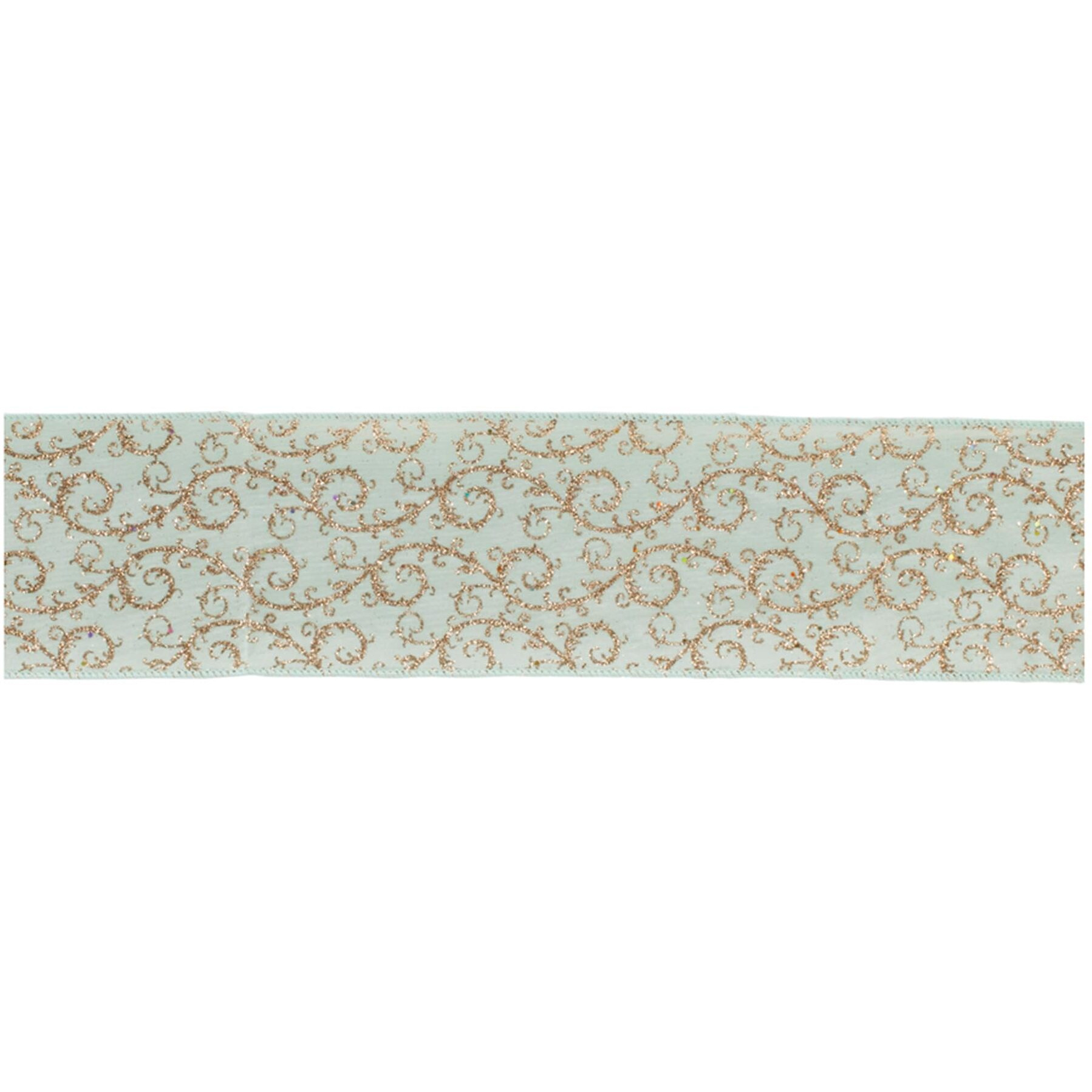 Orante Blue and Gold Glitter Wired Ribbon 4" x 10 yds.