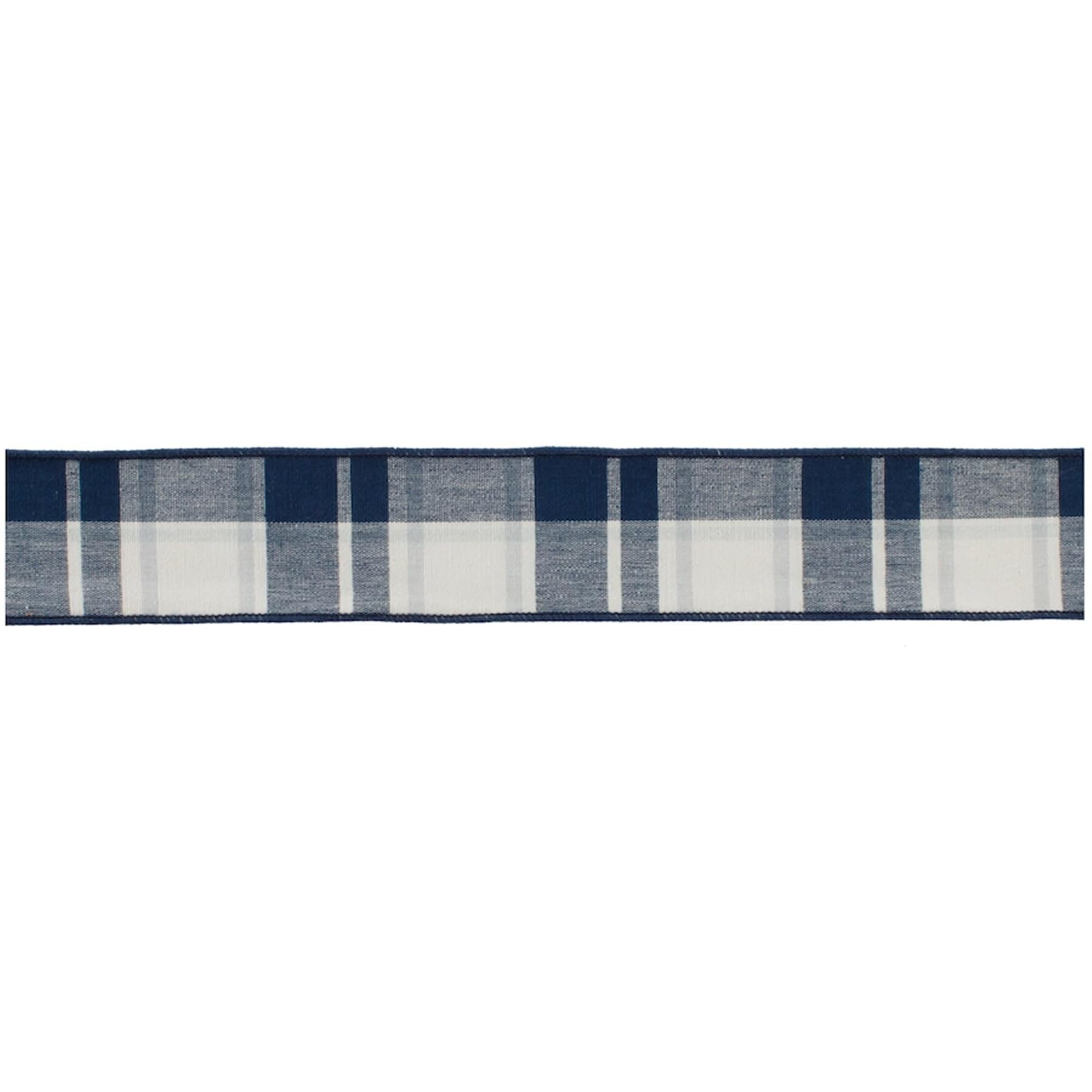 Navy Blue and White Plaid Wired Ribbon (Set of 2)