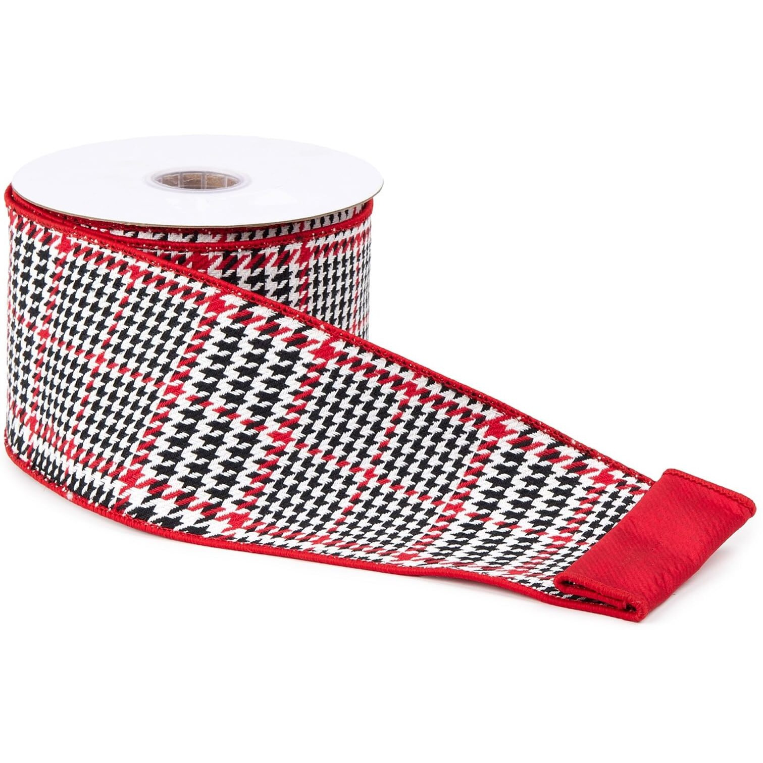 Red and Black Houndstooth Plaid Wired Ribbon 4" x 10yds