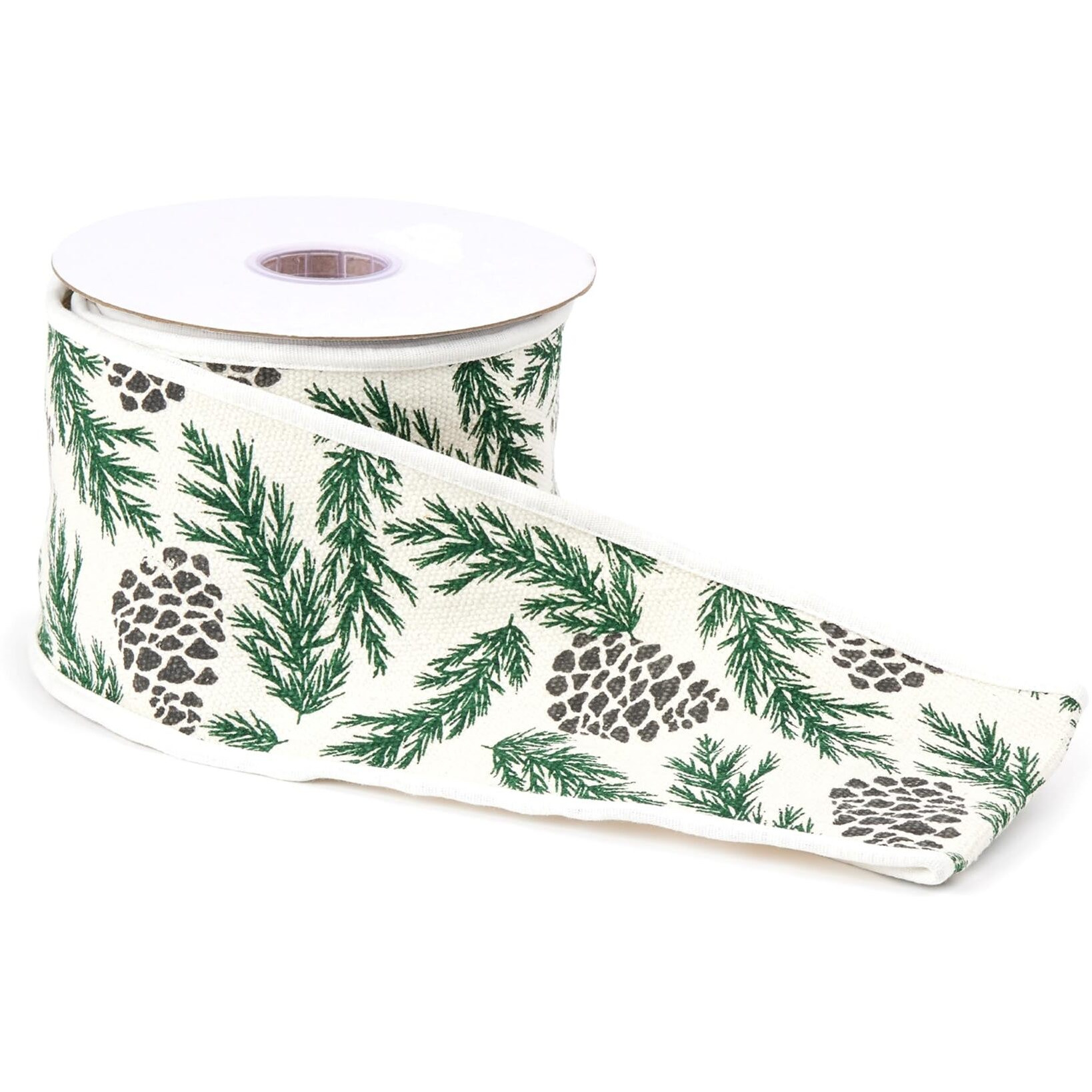 Pine and Pinecone Cotton Wired Ribbon 4" x 5yds