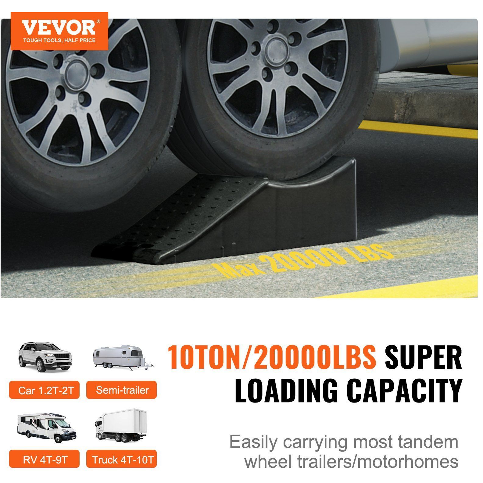 VEVOR Car Service Ramp, 20000 lbs/10 ton Loading Capacity, 5.5" Lift Car Ramp, Low Profile Plastic Tire Ramp, Heavy Duty Truck Ramp for Oil Changes Wheels, Lift Vehicle Maintenance, 1-Pack