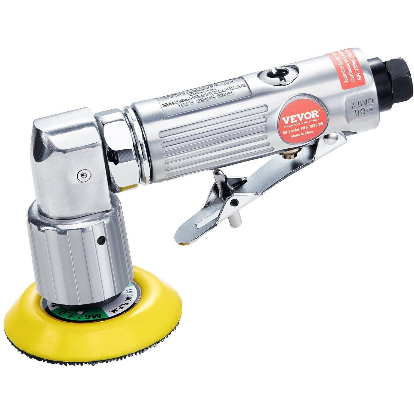 VEVOR 1/2/3 Inch Random Orbital Air Sander, High-Speed 15000RPM Mini Pneumatic Sander for Auto Body Work, 58PCS Air Powered Sander Kit with Sandpapers, Wool Pad, Wavy Sponges