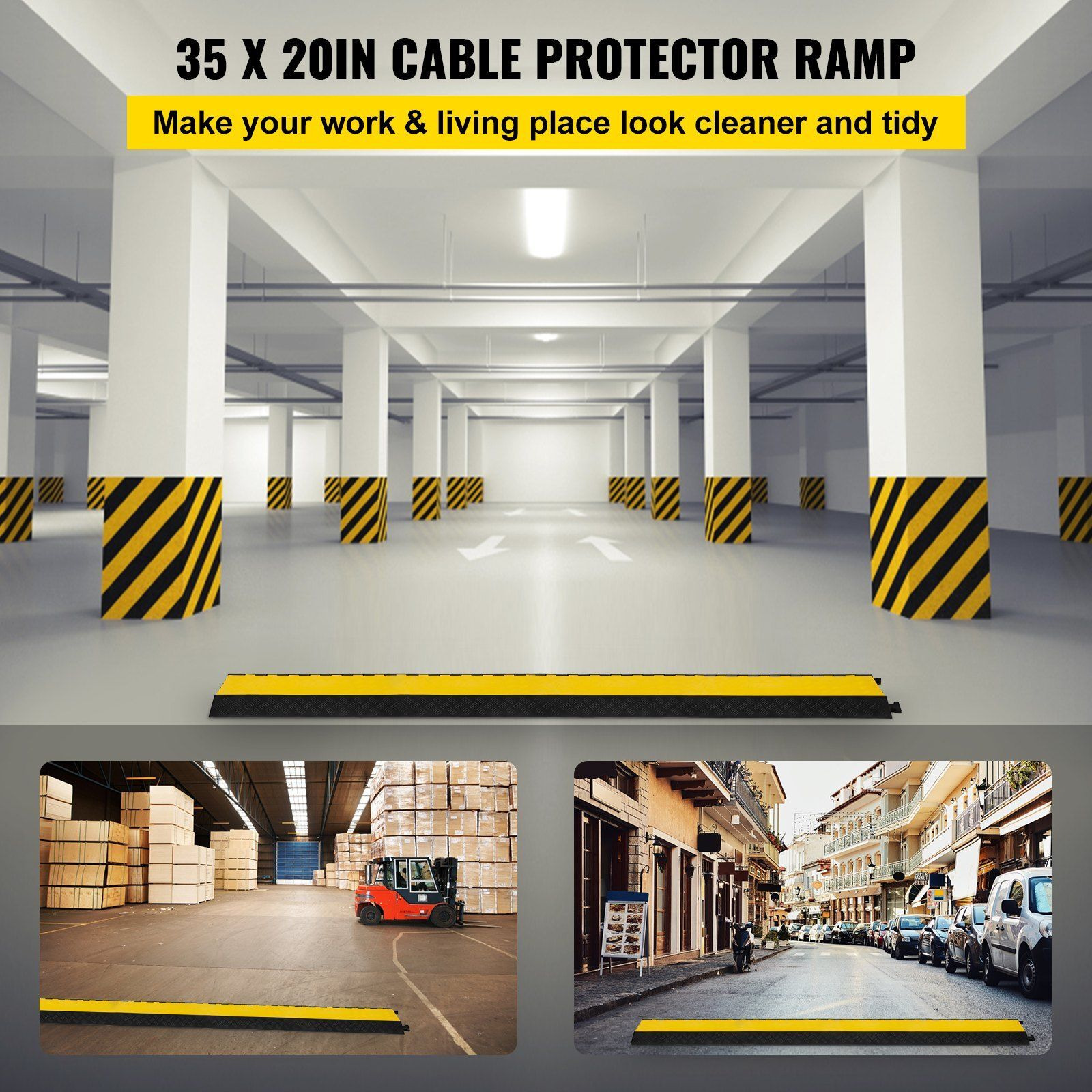 VEVOR 5 Channel Cable Protectors Extreme Rubber Cable Ramps Heavy Duty Protective Cable Wire Cord Ramp Driveway Rubber Traffic Speed Bumps Cable Protector (5-Channel 1Pack-18000Lb)