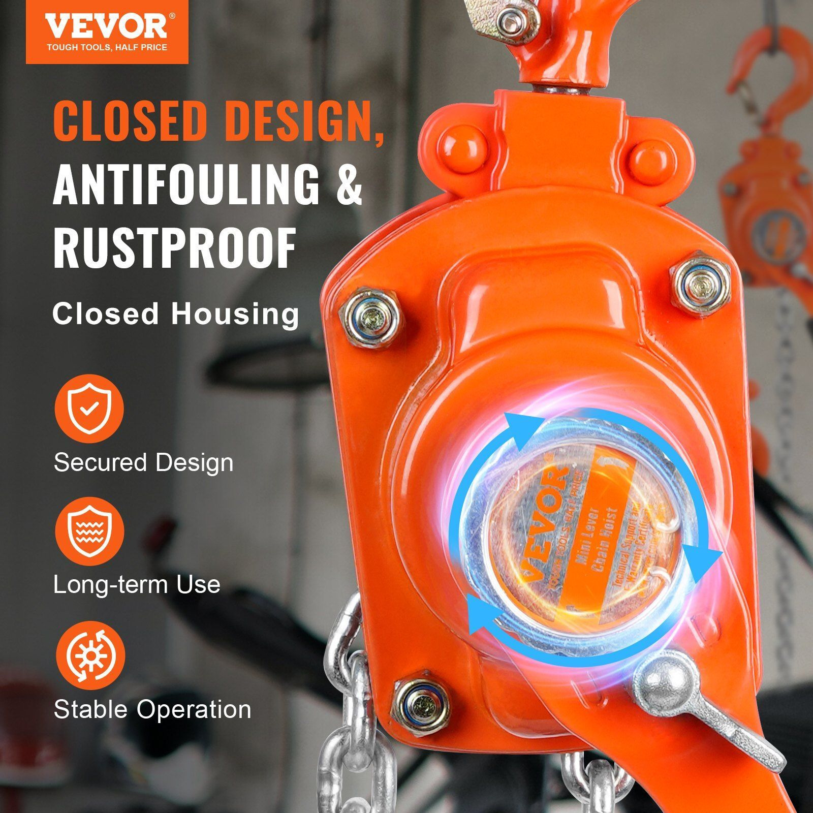 VEVOR Manual Lever Chain Hoist, 1/4 Ton 550 lbs Capacity 10 FT Come Along, G80 Galvanized Carbon Steel with Weston Double-Pawl Brake, Auto Chain Leading & 360 Rotation Hook, for Garage Factory Dock