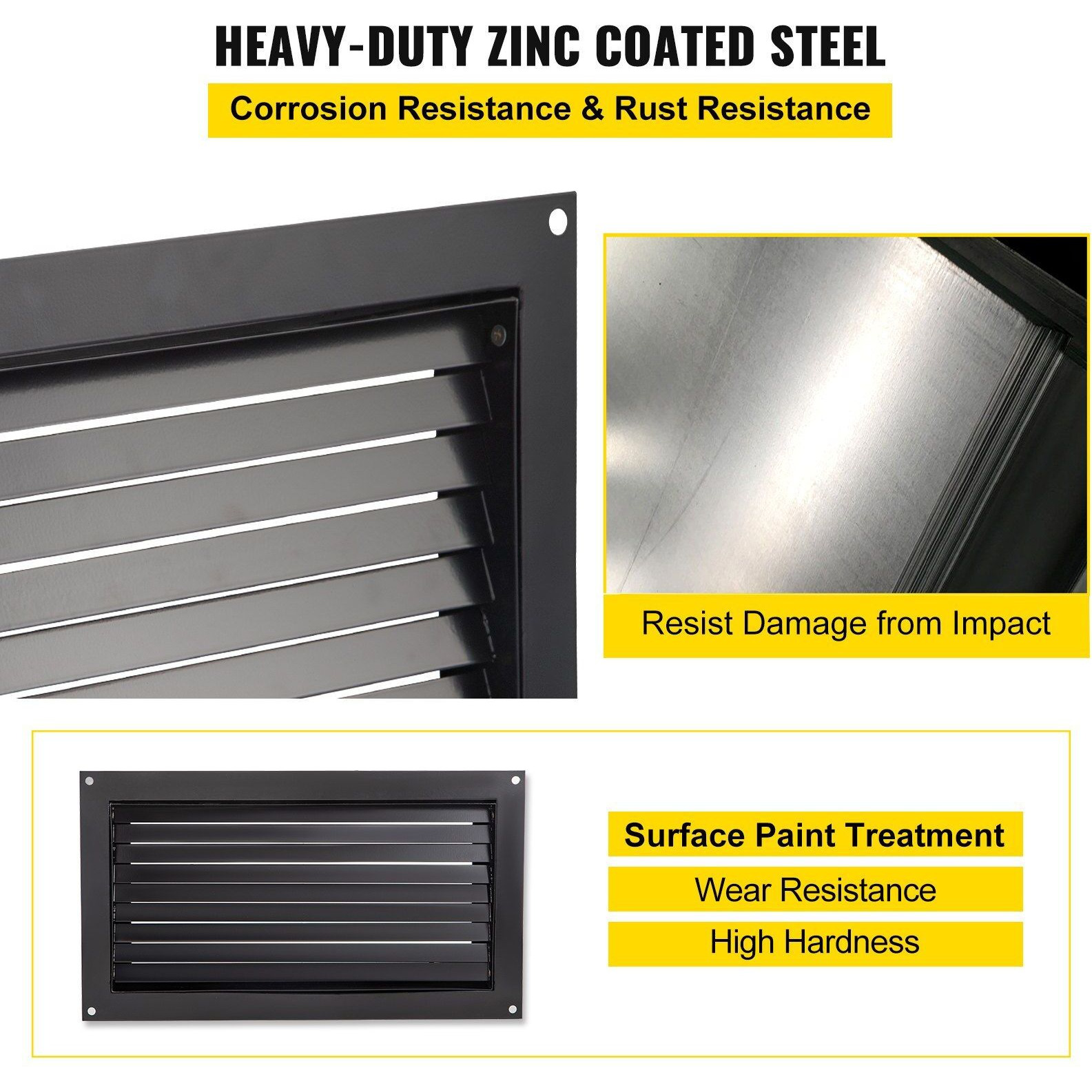 VEVOR Foundation Flood Vent, 8" Height x 16" Width Flood Vent, to Reduce Foundation Damage and Flood Risk, Black, Wall Mounted Flood Vent, for Garages & Full Height Enclosures