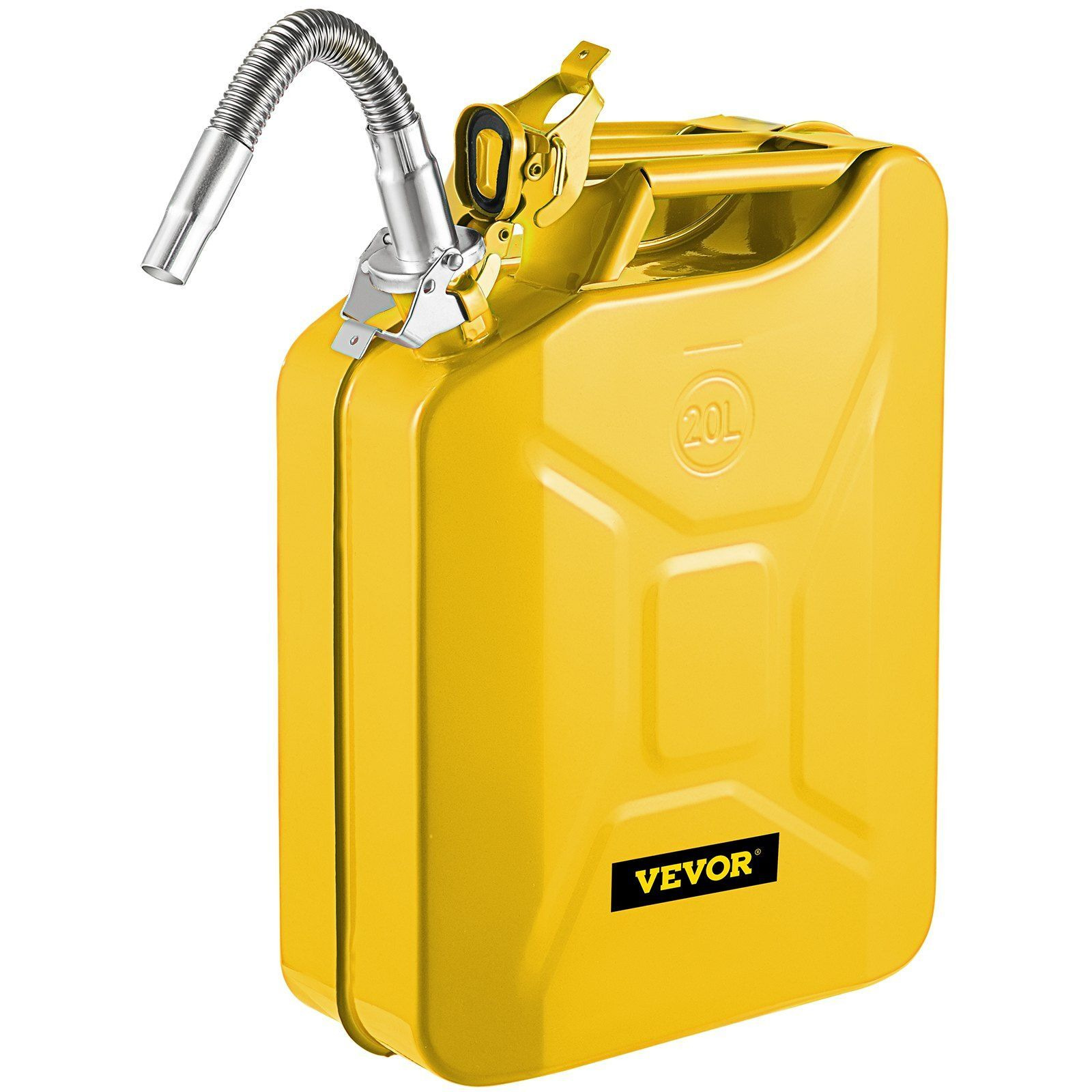 VEVOR Jerry Fuel Can, 5.3 Gallon / 20 L Portable Jerry Gas Can with Flexible Spout System, Rustproof and Heat-resistant Steel Fuel Tank for Cars Trucks Equipment, Yellow