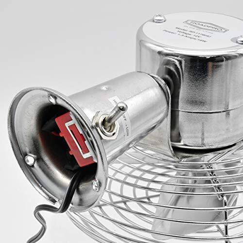 12V Metal Truck or Bus Fan w Dash Mount Vintage Chrome Look 2-Speed Electric Cooling Fan for Vehicles RP-1179