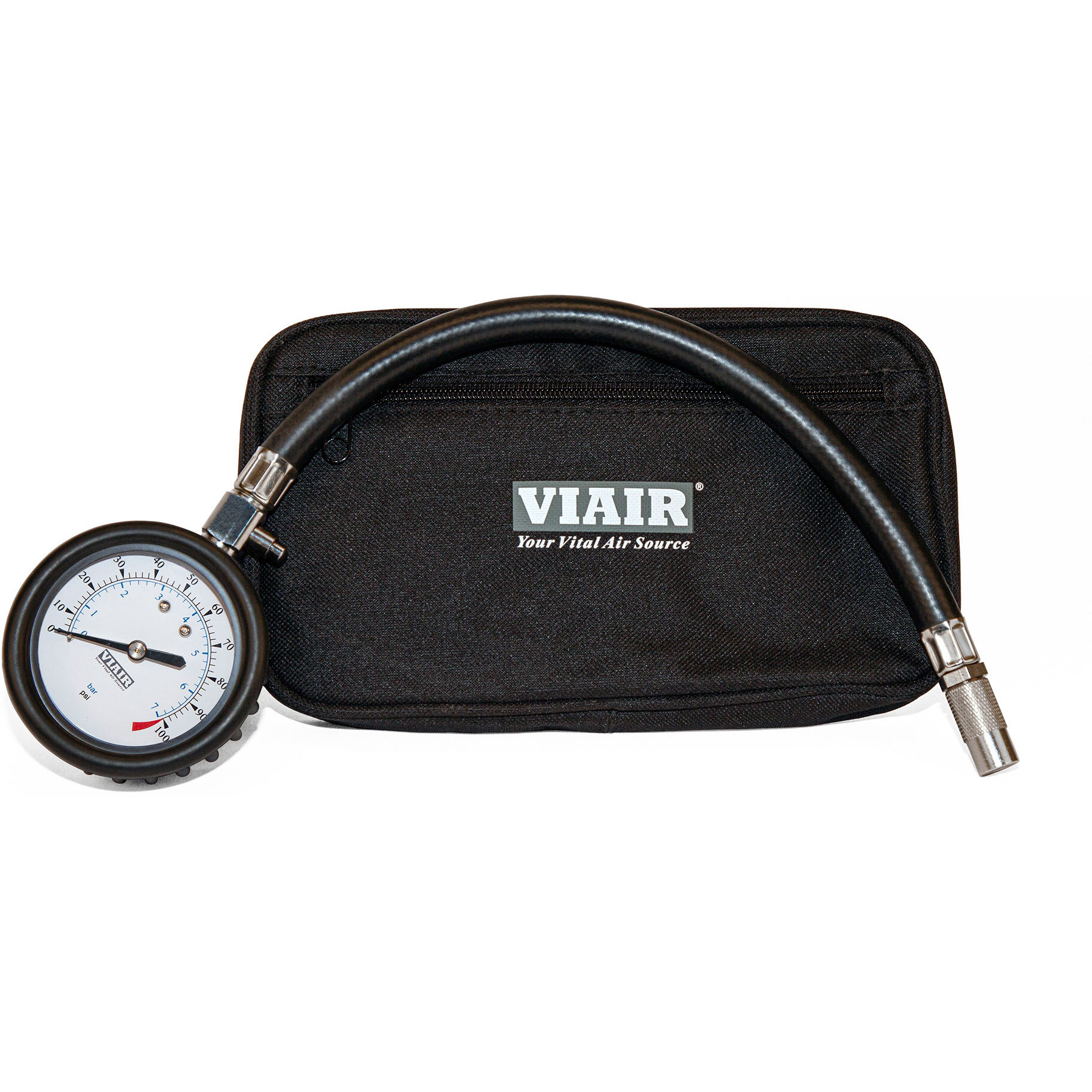 2.5" Tire Gauge w/Hose (0 to 100 PSI, with Storage Pouch)