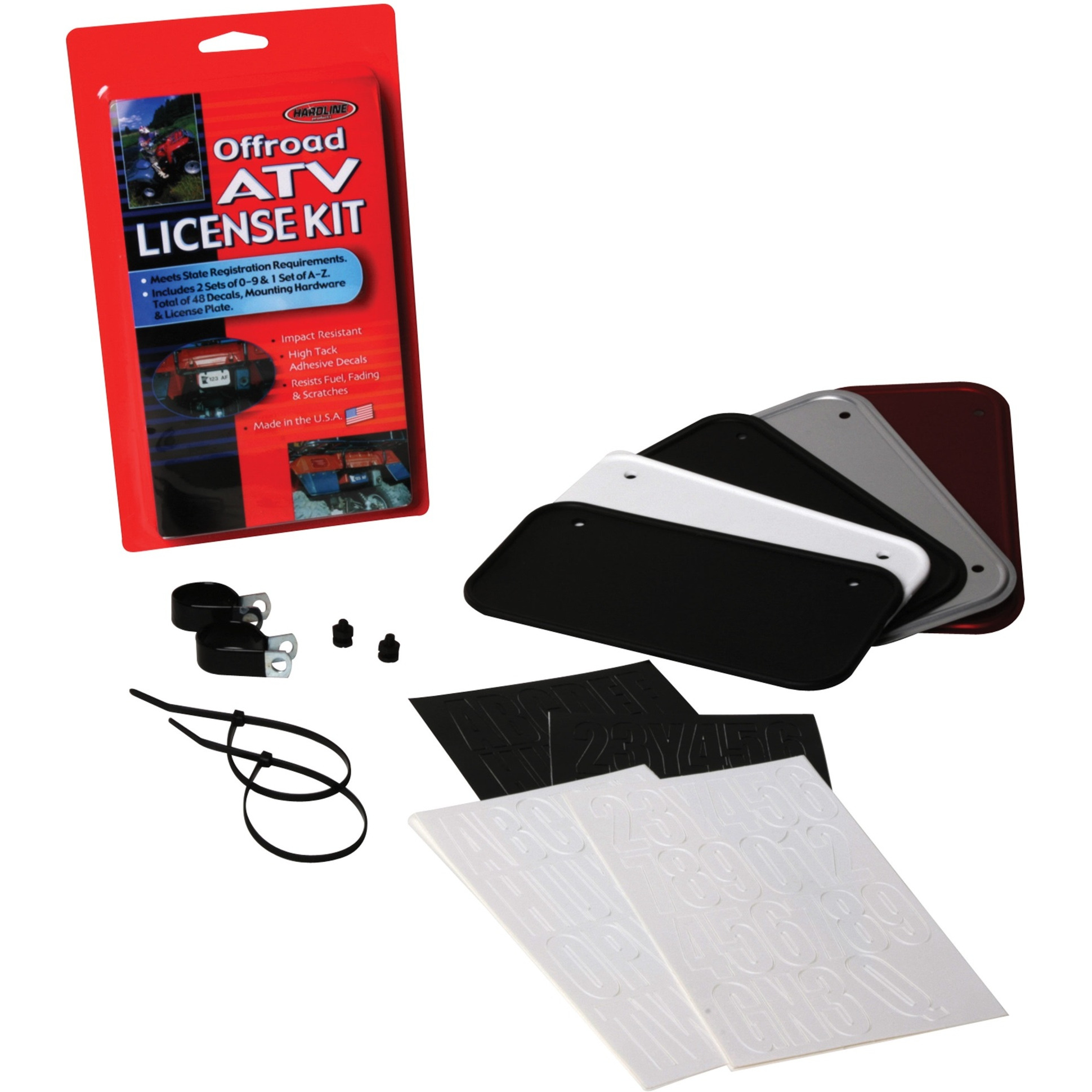 Hardline 2340W ATV License Plate Kit - White Plate/Black Letters