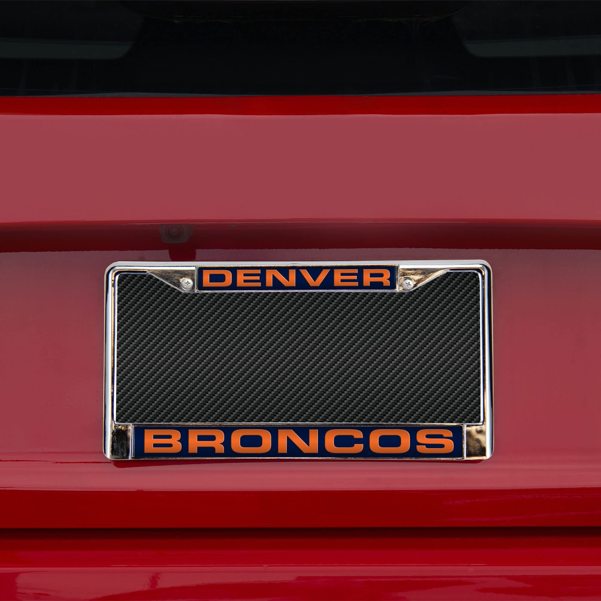 Denver Broncos License Plate Frame Laser Cut Chrome