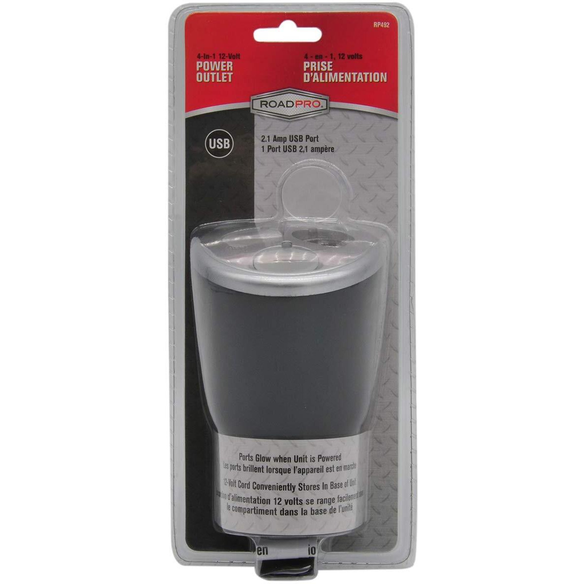 4-In-1 Power Outlet Cupholder Adapter with 3 12-Volt and 1 USB Port Multi Charger RP492