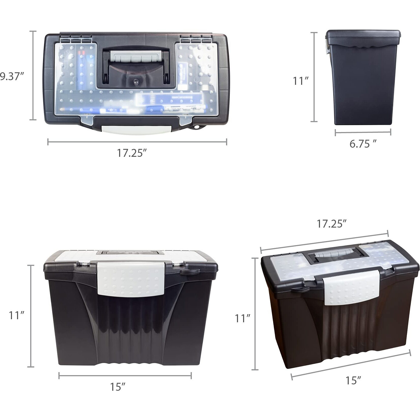 Storex Portable File Box with Organizer Lid, Letter/Legal, Black