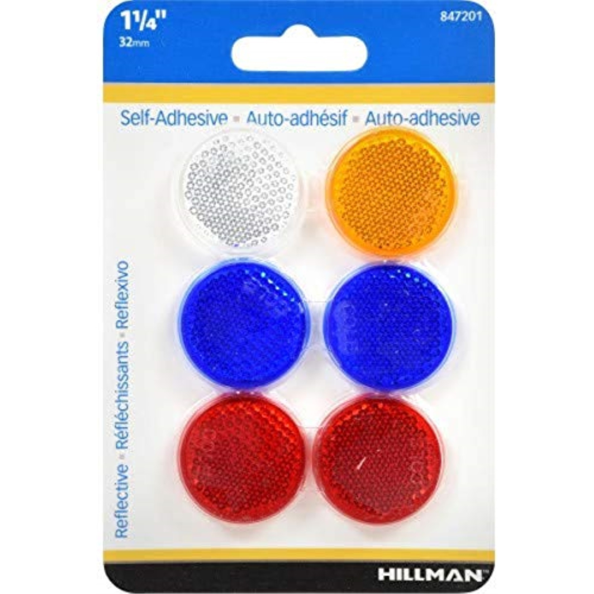 5028837 REFLECTORS ASTD 1.25"" 6PK Hillman 1.25 in. Round Assorted Reflectors 6 pk (Pack of 12)
