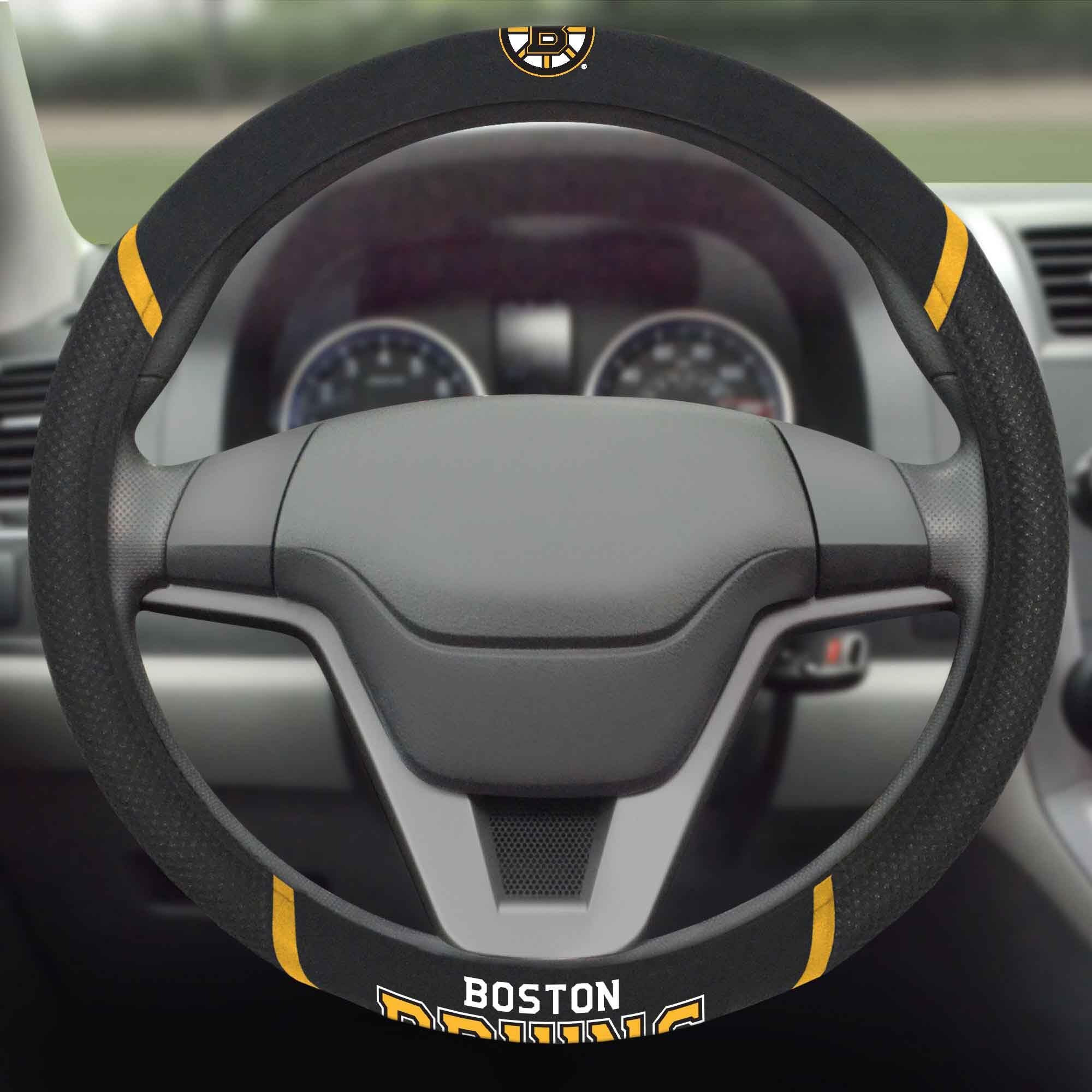 Boston Bruins Steering Wheel Cover Mesh/Stitched
