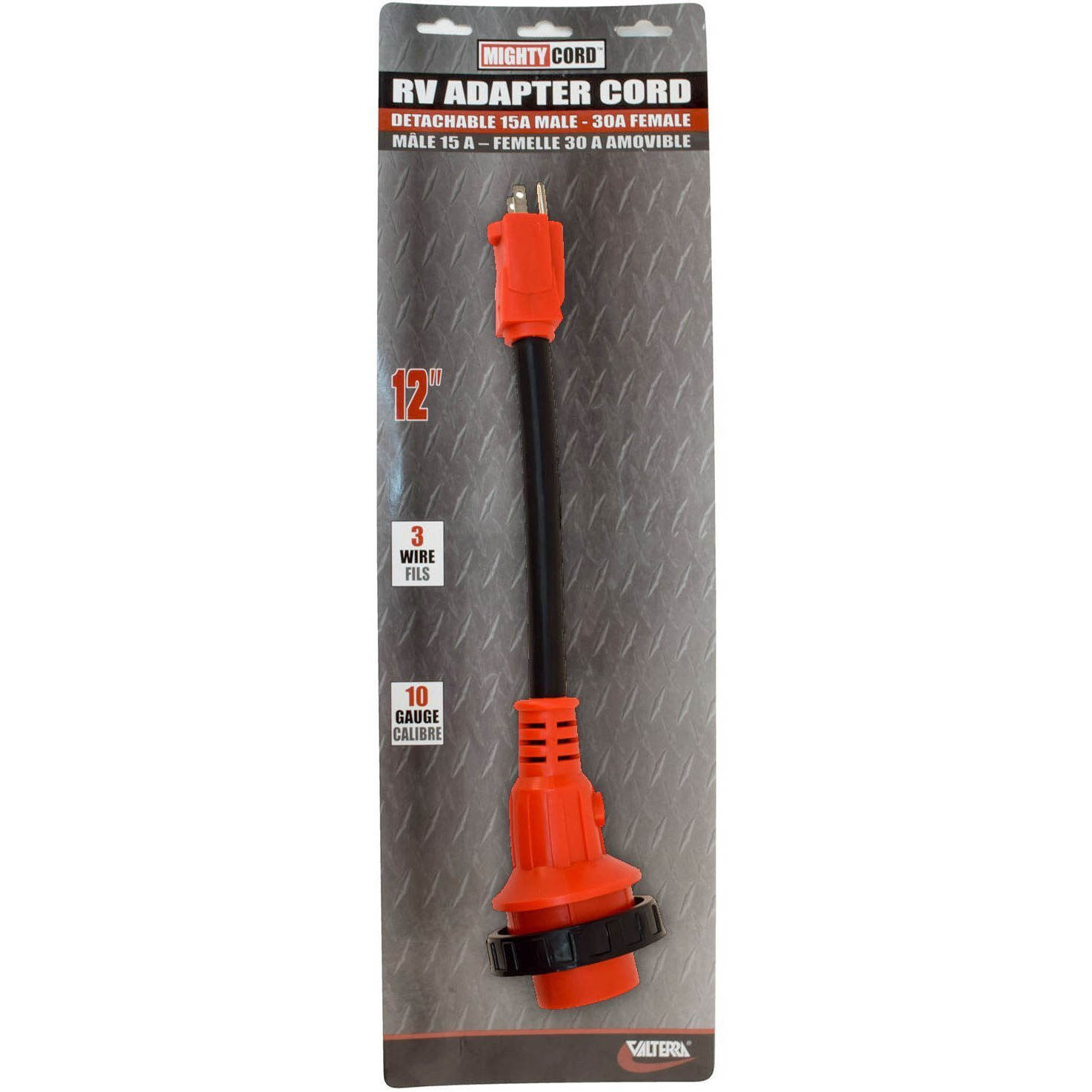 Valterra A10-1530DVP Mighty Cord Detachable 12" Locking Adapter Cord - 15AM to 30AF, Red (Carded)