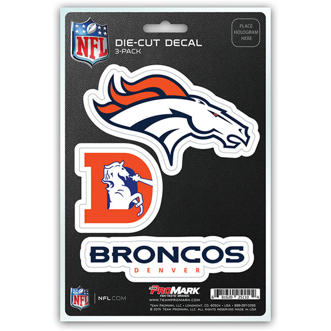 Denver Broncos Decal Die Cut Team 3 Pack