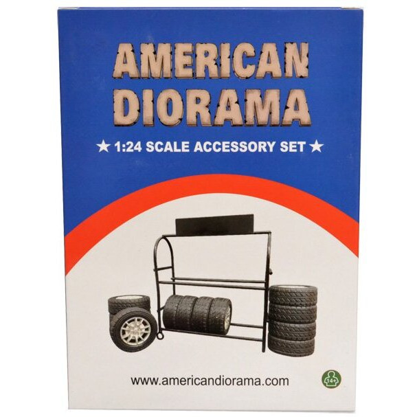 Metal Tire Rack with Rims and Tires for 1/24 Scale Models by American Diorama