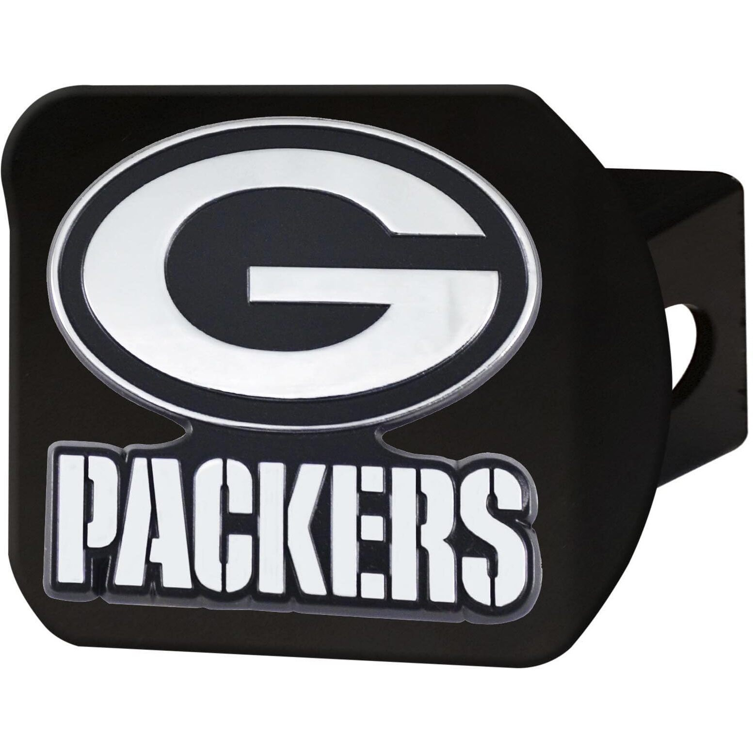 Green Bay Packers Hitch Cover Chrome Emblem on Black - Special Order