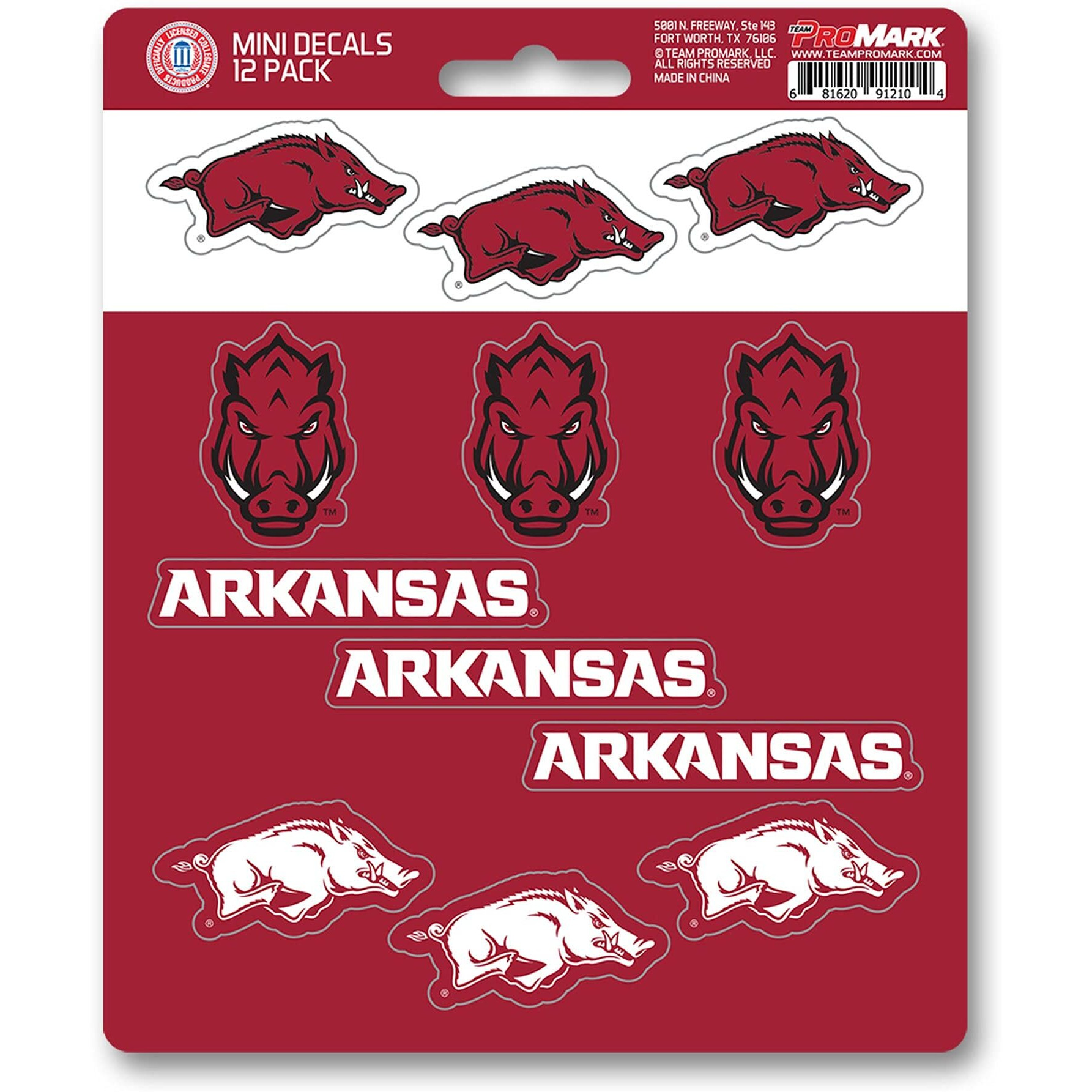 Arkansas Razorbacks Decal Set Mini 12 Pack- Special Order