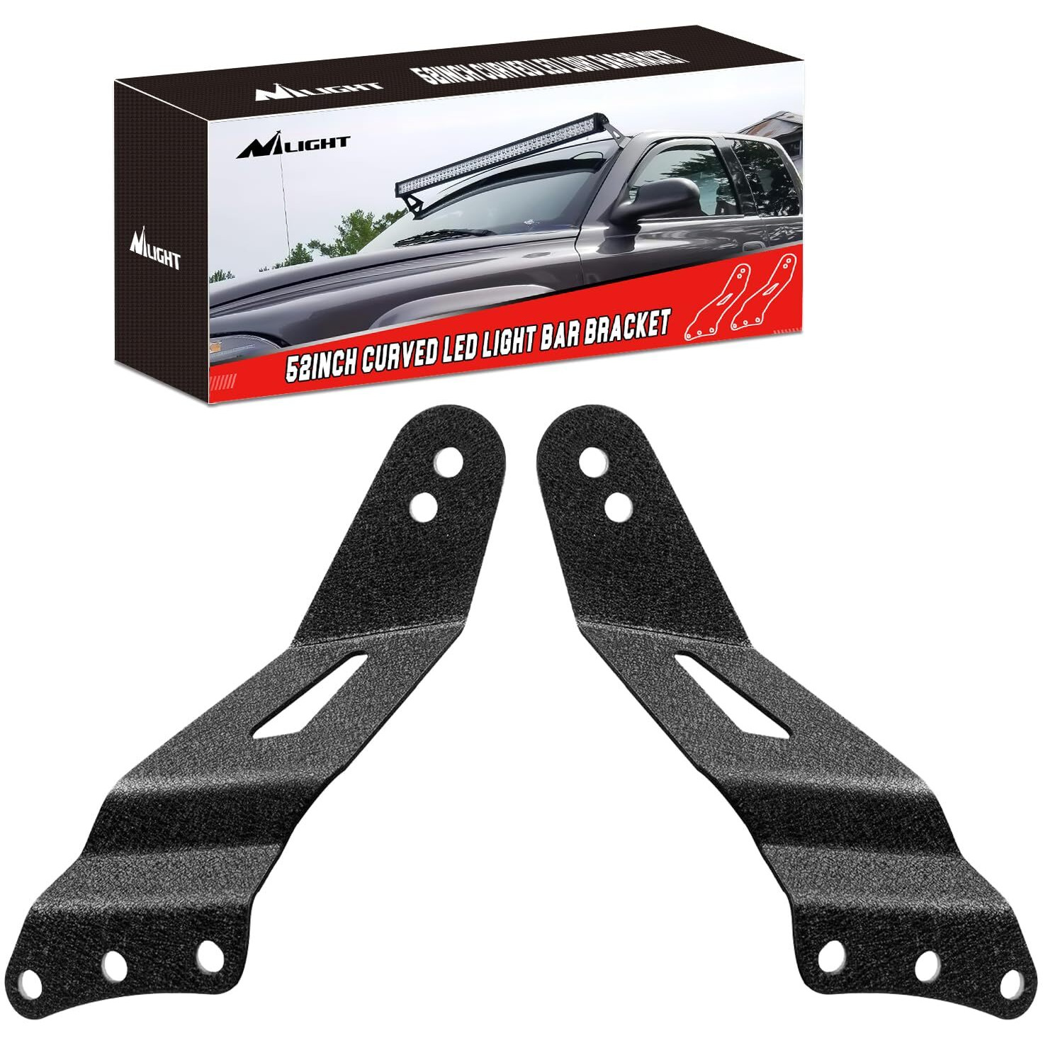 2PCS 52" Curved LED Light Bar Bracket at Upper Windshield Roof Cab