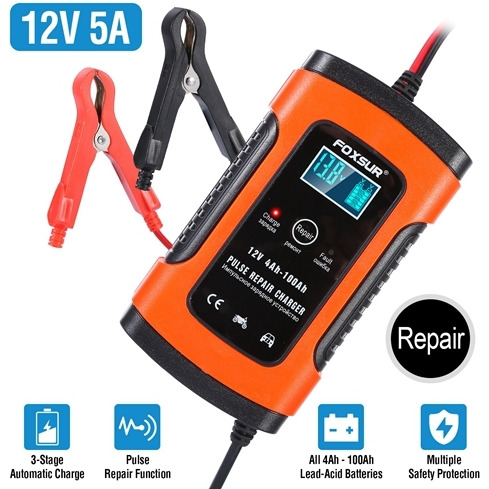 Car Battery Charger 12V 5A LCD Intelligent Auto Motorcycle Boat ATV Recover Pulse Repair