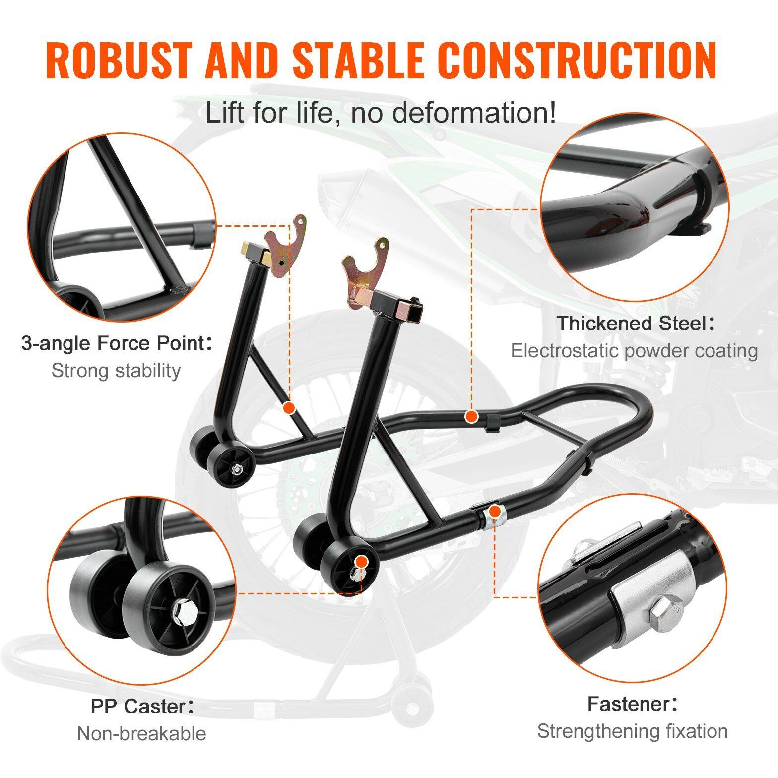 VEVOR Motorcycle Rear Wheel Stand, with U + L Fork Swingarm Spool, 850 lbs Capacity Heavy Duty Rear Wheel Stand Motorcycle Lift Jack Stand, for Suzuki Yamaha Honda Kawasaki, Black