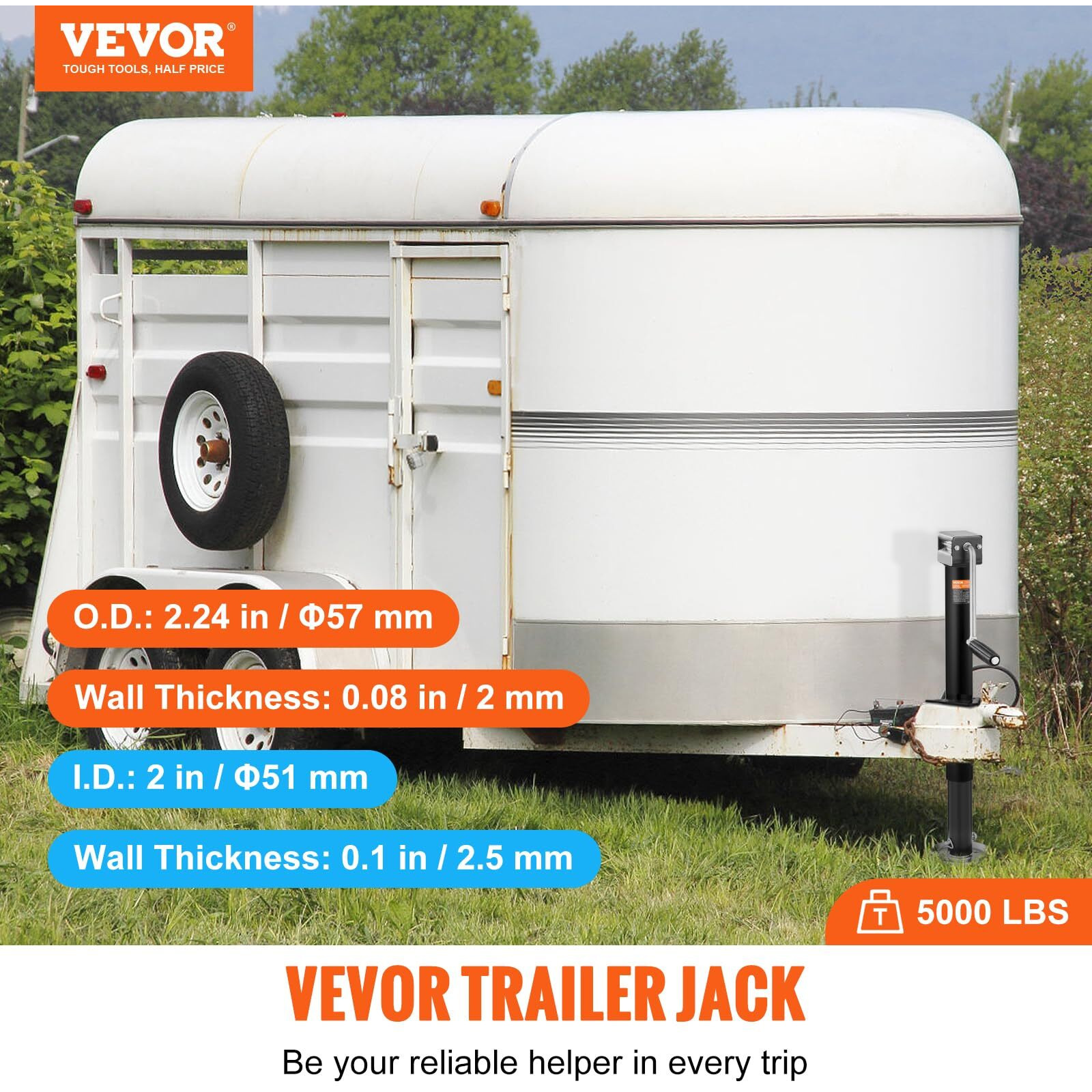 VEVOR Trailer Jack, Trailer Tongue Jack A-frame Bolt on Weight Capacity 2000 lb, Trailer Jack Stand with Handle for lifting RV Trailer, Horse Trailer, Utility Trailer, Yacht Trailer