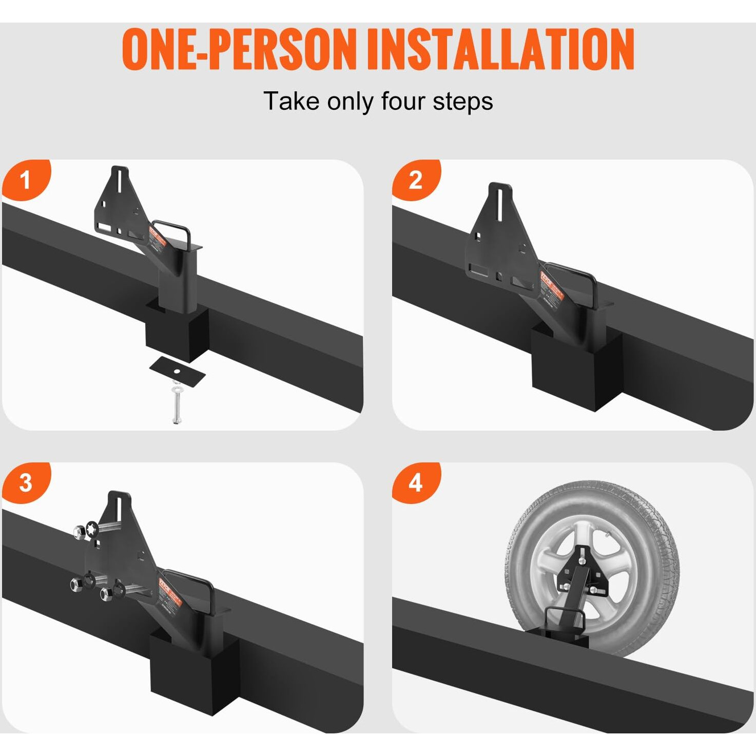 VEVOR Spare Tire Carrier, Trailer Spare Tire Mount, 160 lbs Capacity, Utility Trailer Accessories Fits Most 4 & 5 & 6 & 8 Lugs Wheels on 4", 4.25", 4.5", 4.75", 5", 5.5", 6", 6.5" Bolt Patterns