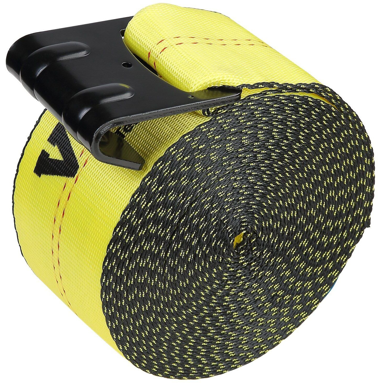 VEVOR Winch Straps, 4" x 30', 6000 lbs Load Capacity, 18000 lbs Break Strength, Truck Straps with Flat Hook, Flatbed Tie Downs Cargo Control for Trailers, Farms, Rescues, Tree Saver, Yellow (4 Pack)