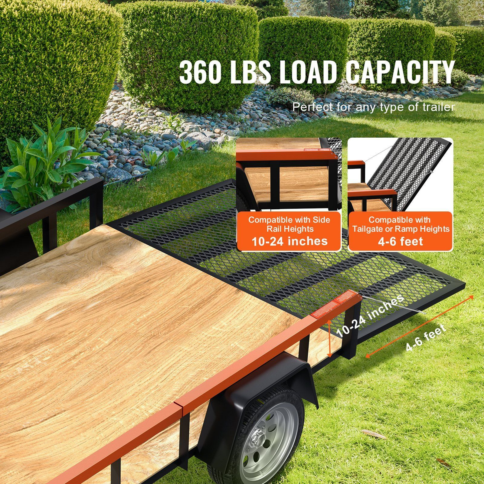 VEVOR Trailer Tailgate Lift Assist, Max 180 lbs Load Capacity, Compatible with Open Utility Trailer Tailgate and Ramp, with 10 to 24 Inches Heights Side Rail and 4 to 6 Feet Height Tail Gate or Ramp