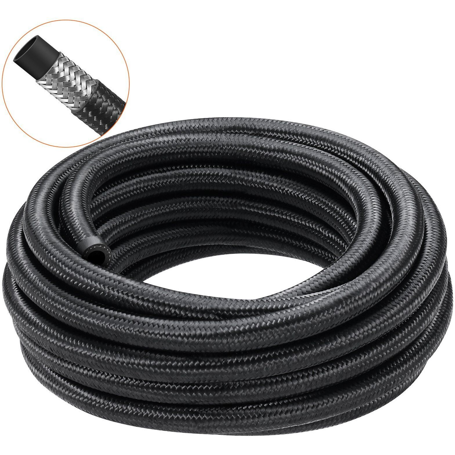 VEVOR 6AN Fuel Line Kit, 20 FT Fuel Hose Kit, 0.34" Nylon Stainless Steel Braided Fuel Line Oil/Gas/Diesel Hose End Fitting Kit, with 12 PCS Swivel Fitting Adapter Kit, Black