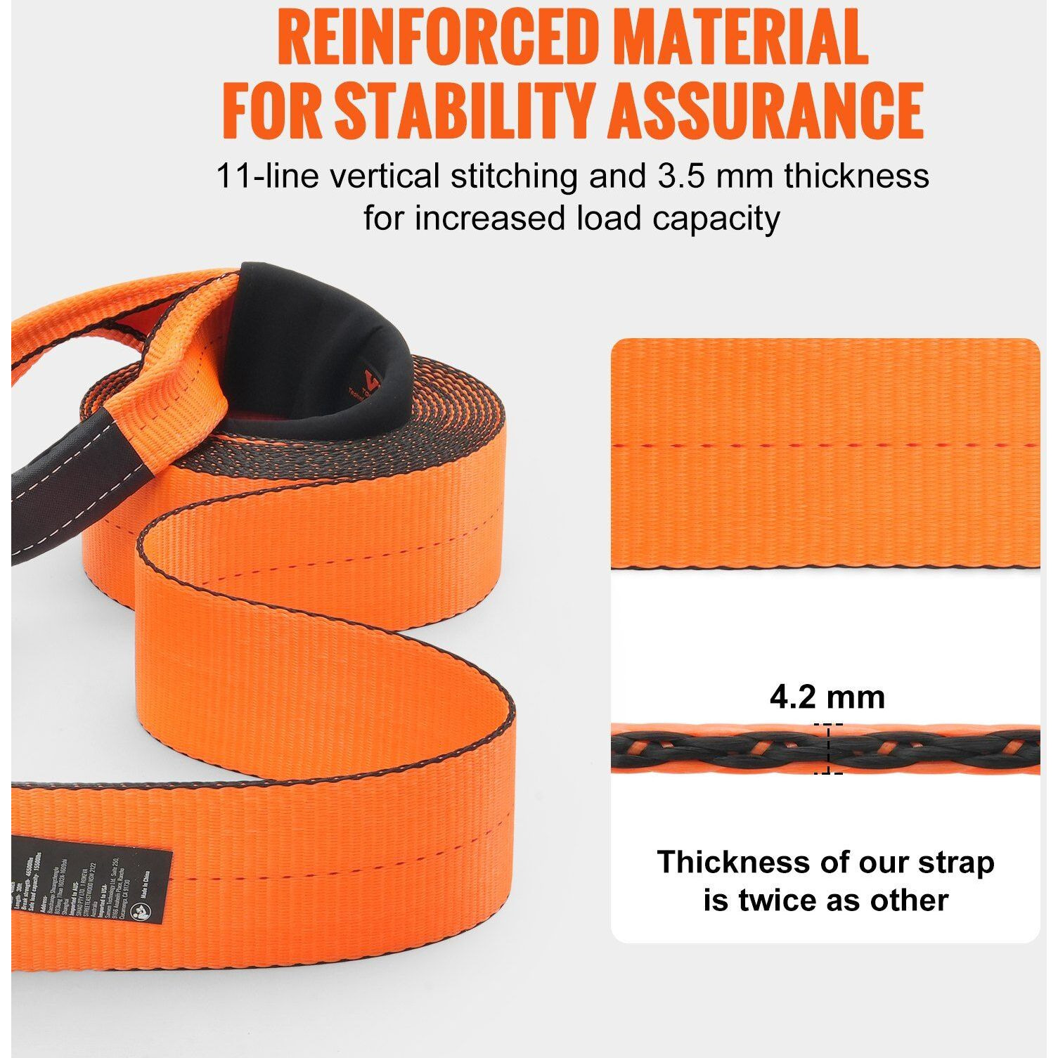 VEVOR Recovery Tow Strap 4" x 30', 46,500 lbs Break Strength, Triple Reinforced Loop Straps, Tree Saver, Off Road Towing and Recovery, Extreme Weather Resistance, Protective Sleeves & Storage Bag