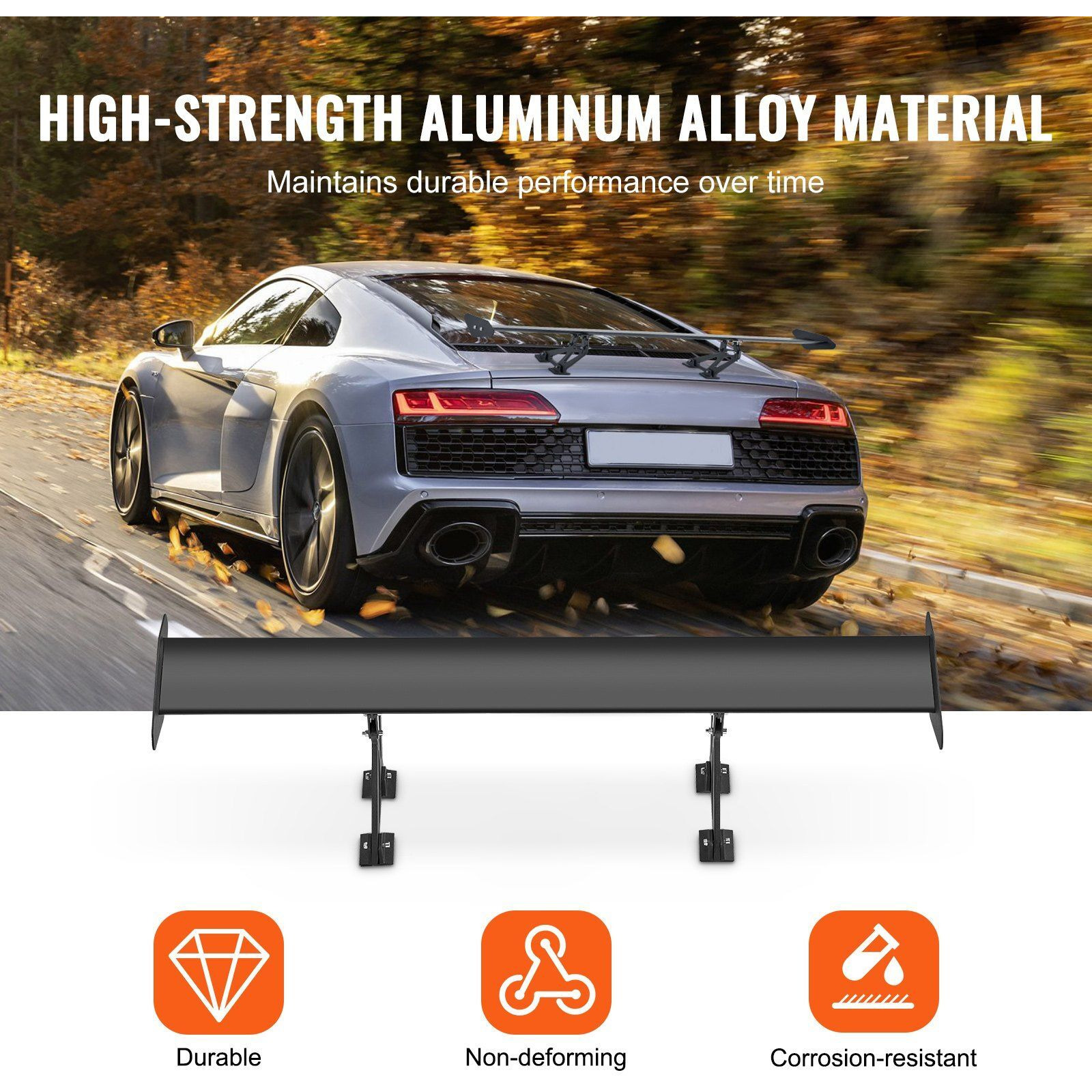 VEVOR GT Wing Car Spoiler, 43.3 inch Universal Spoiler with Single Deck, Adjustable Lightweight Aluminum, Car Rear Spoiler Wing, Racing Spoiler BGW/JDM Drift Black