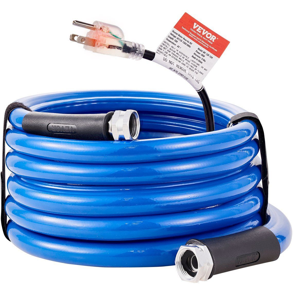 VEVOR 15ft Heated Water Hose for RV, Heated Drinking Water Hose Antifreeze to -45F, Automatic Self-regulating, 5/8" I.D. with 3/4" GHT Adapter, Lead and BPA Free
