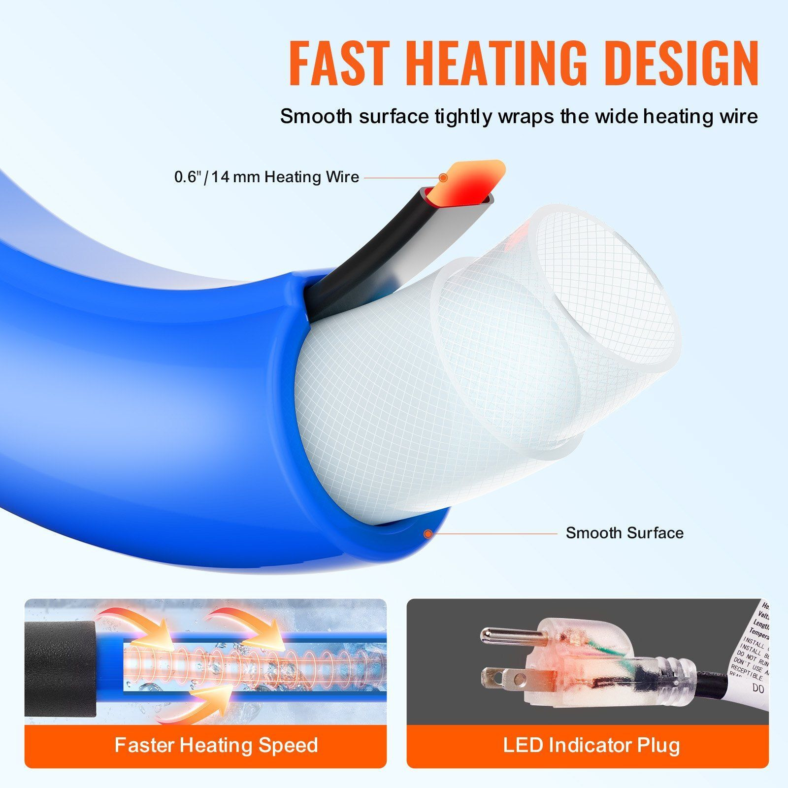 VEVOR 15ft Heated Water Hose for RV, Heated Drinking Water Hose Antifreeze to -45F, Automatic Self-regulating, 5/8" I.D. with 3/4" GHT Adapter, Lead and BPA Free