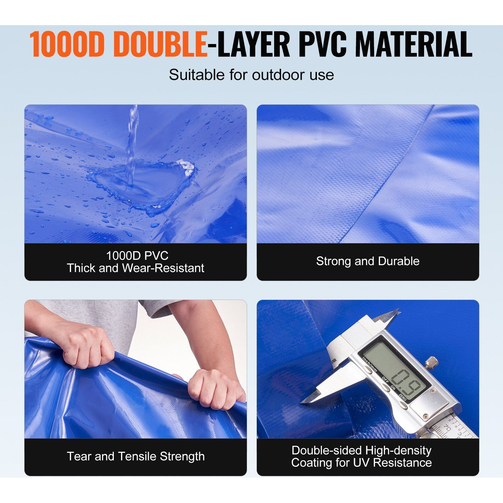 VEVOR 400L/105.7 Gallon Water Storage Bladder, RV Water Tank, 1000D Blue PVC Collapsible Water Storage Containers, Large Capacity Soft Water Bag, Portable Water Bladder, Fire Prevention, Camping