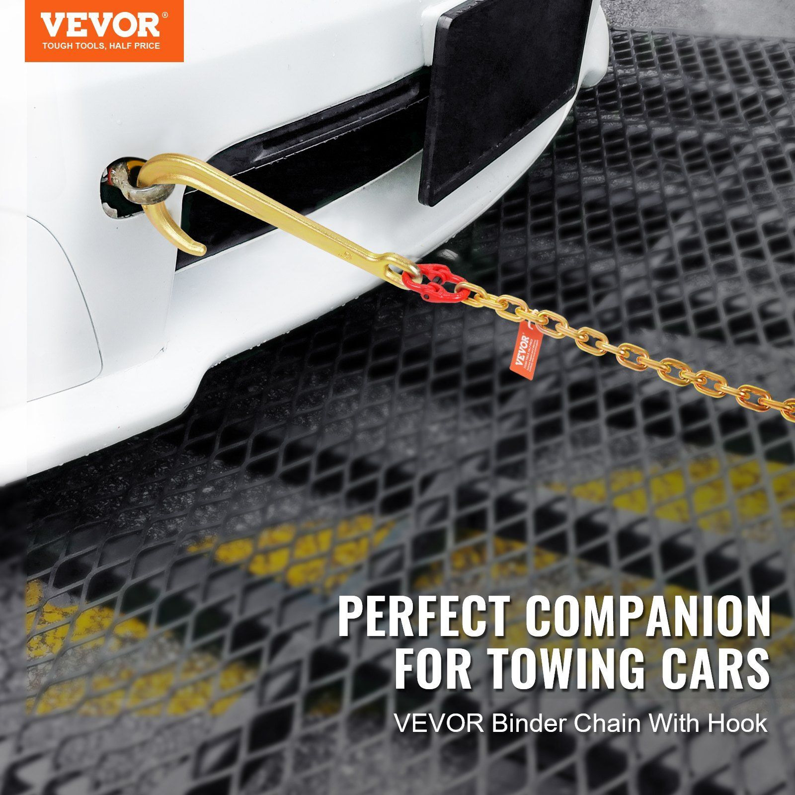 VEVOR 5/16&quotx6' G80 Tow Chain 15" J Hook Long Shank RTJ & Grab Hooks Wrecker Tie