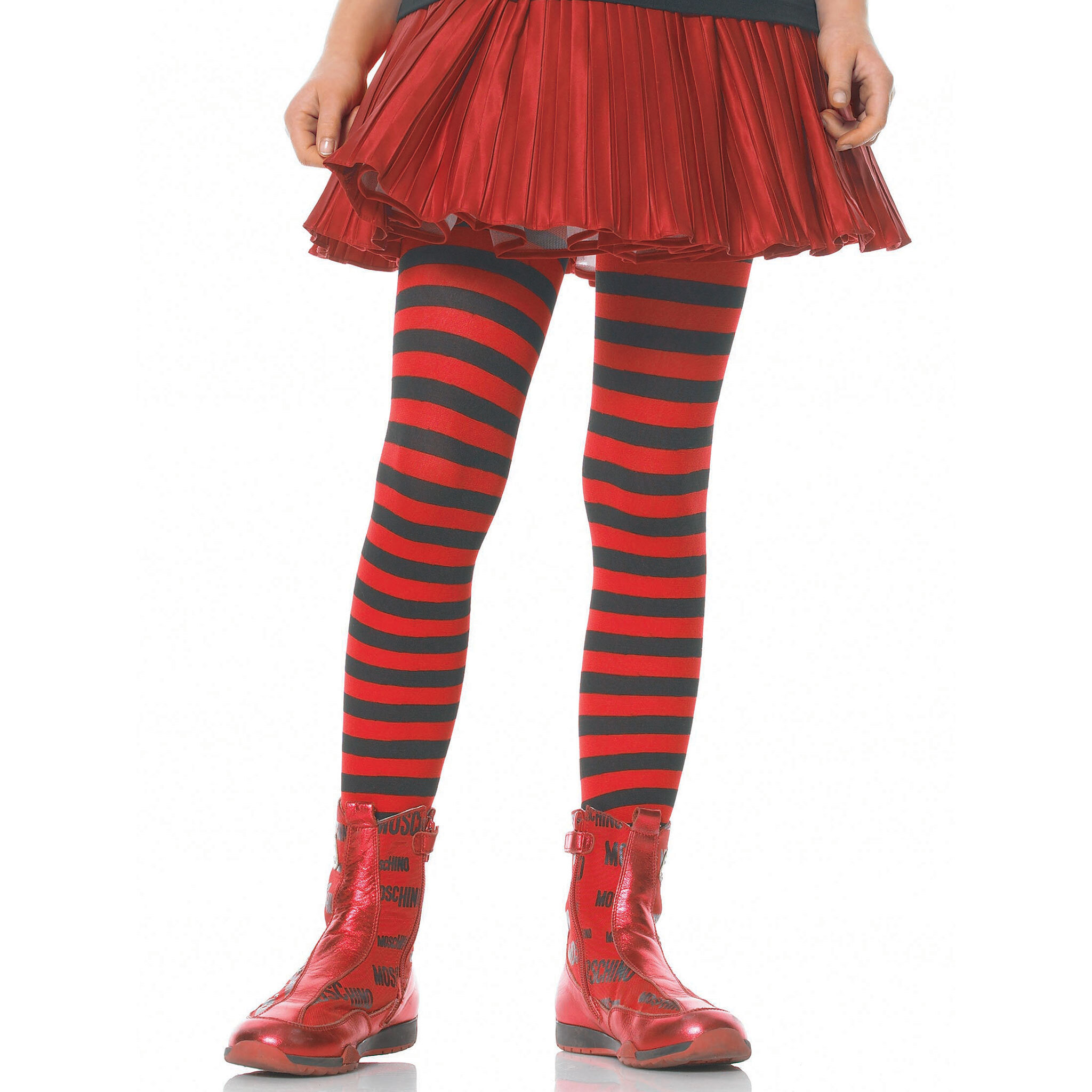 Girl Stripe Tights LARGE BLACK/RED