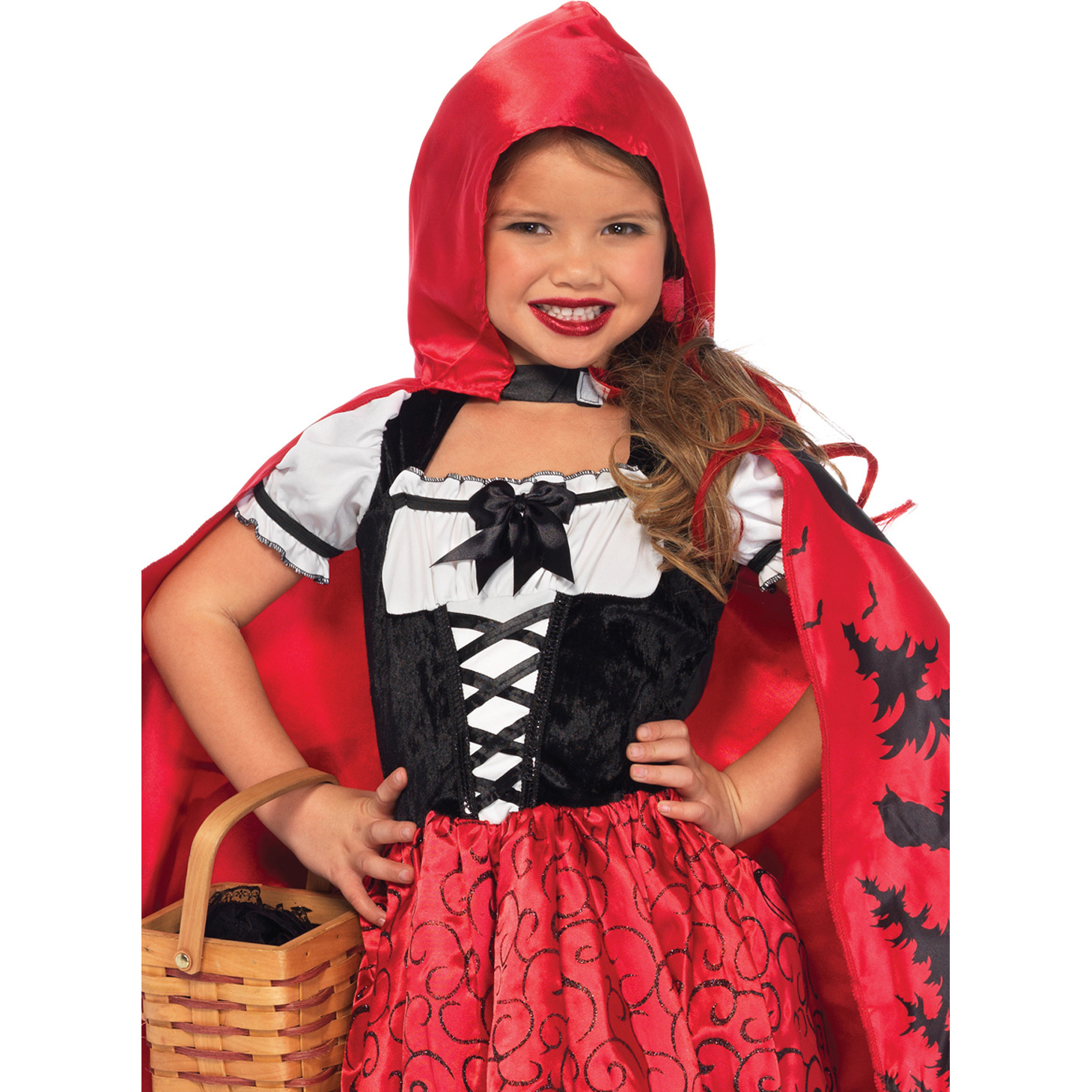 2PC.Storybook Riding Hood,dress n hooded cape w/illustration back XS RED/BLACK