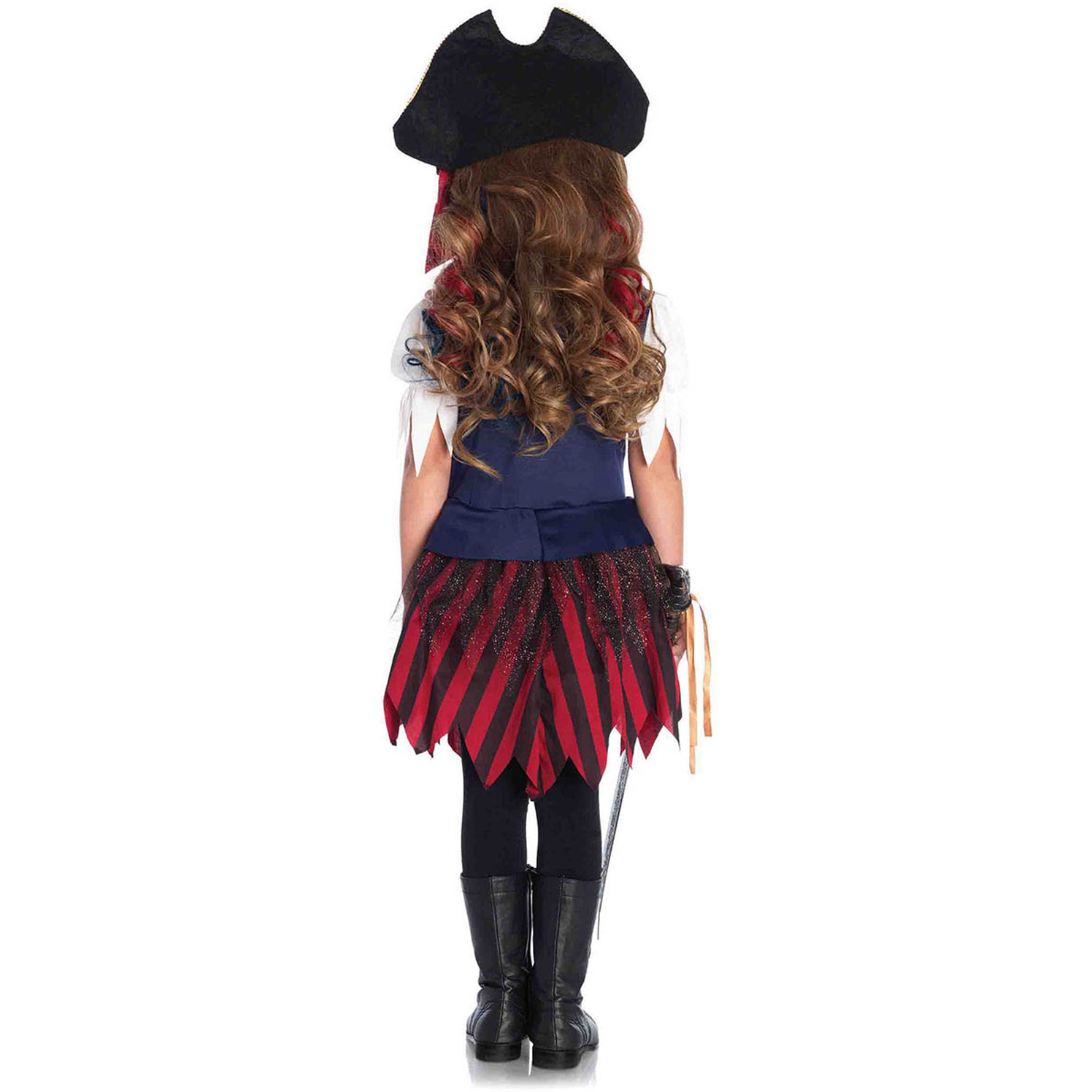 2 PC.Caribbean Pirate, gold trimmed dress with belt and pirate hat XS MULTICOLOR