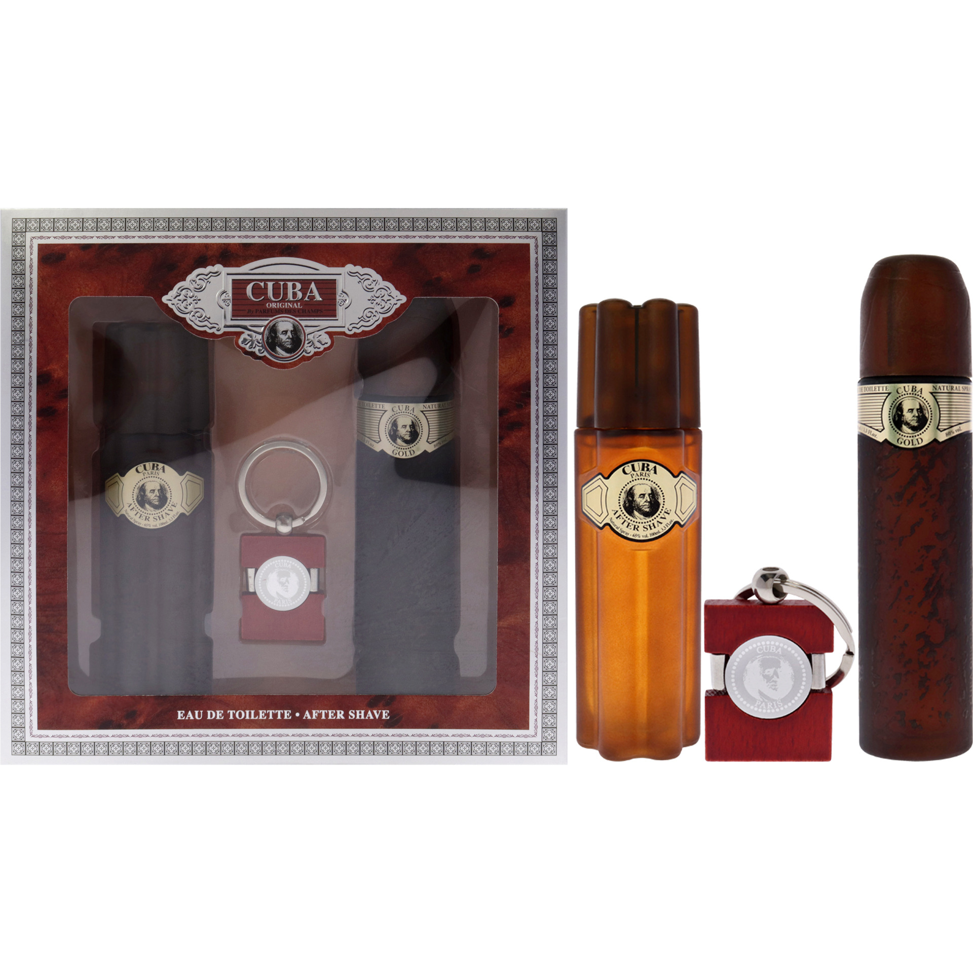 Cuba Gold by Cuba for Men - 3 Pc Gift Set 3.3oz EDT Spray, 3.3oz After Shave, Keychain