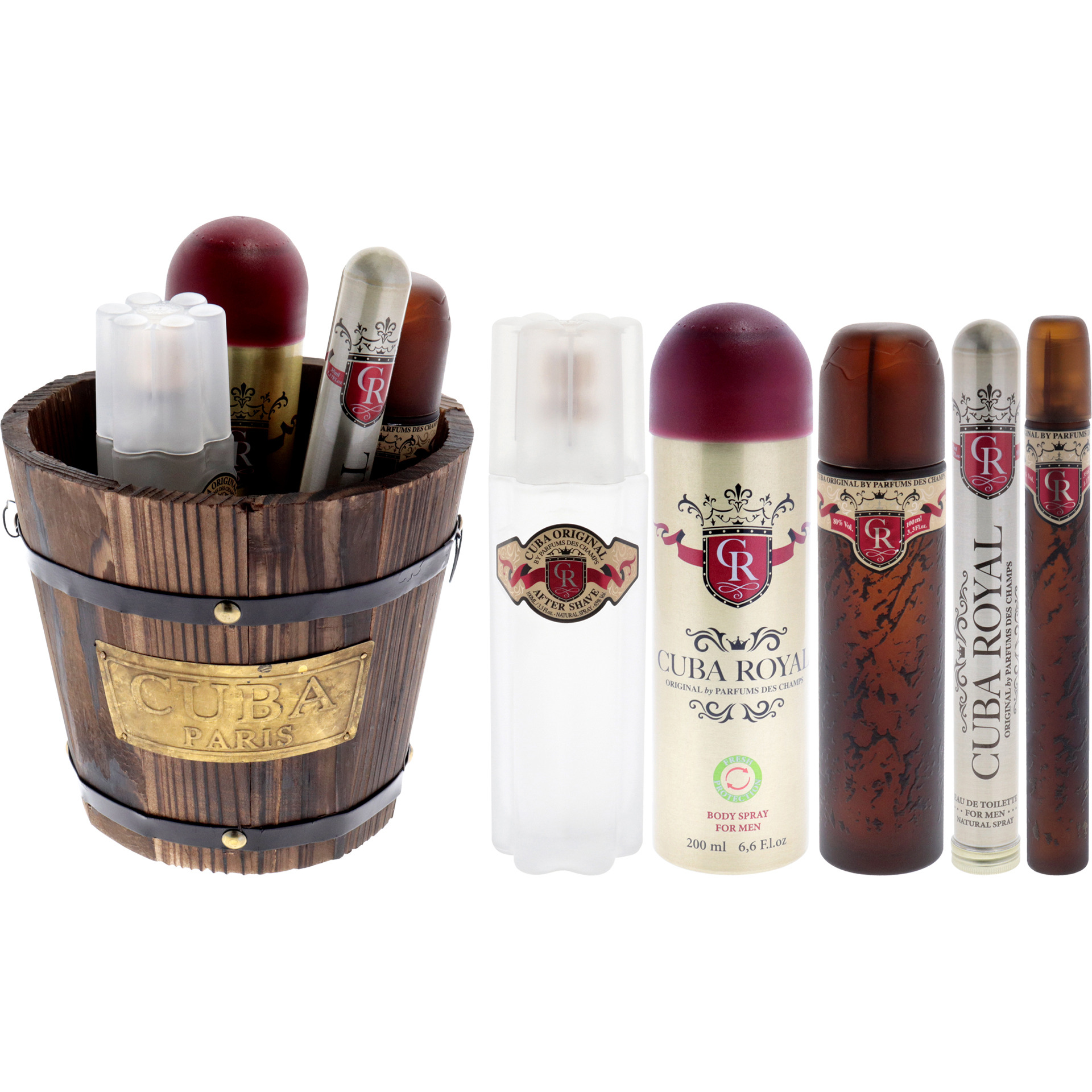Cuba Royal by Cuba for Men - 4 Pc Gift Set 3.3oz EDT Spray, 1.17oz EDT Spray, 6.6oz Body Spray, 3.3oz After Shave, Buckett