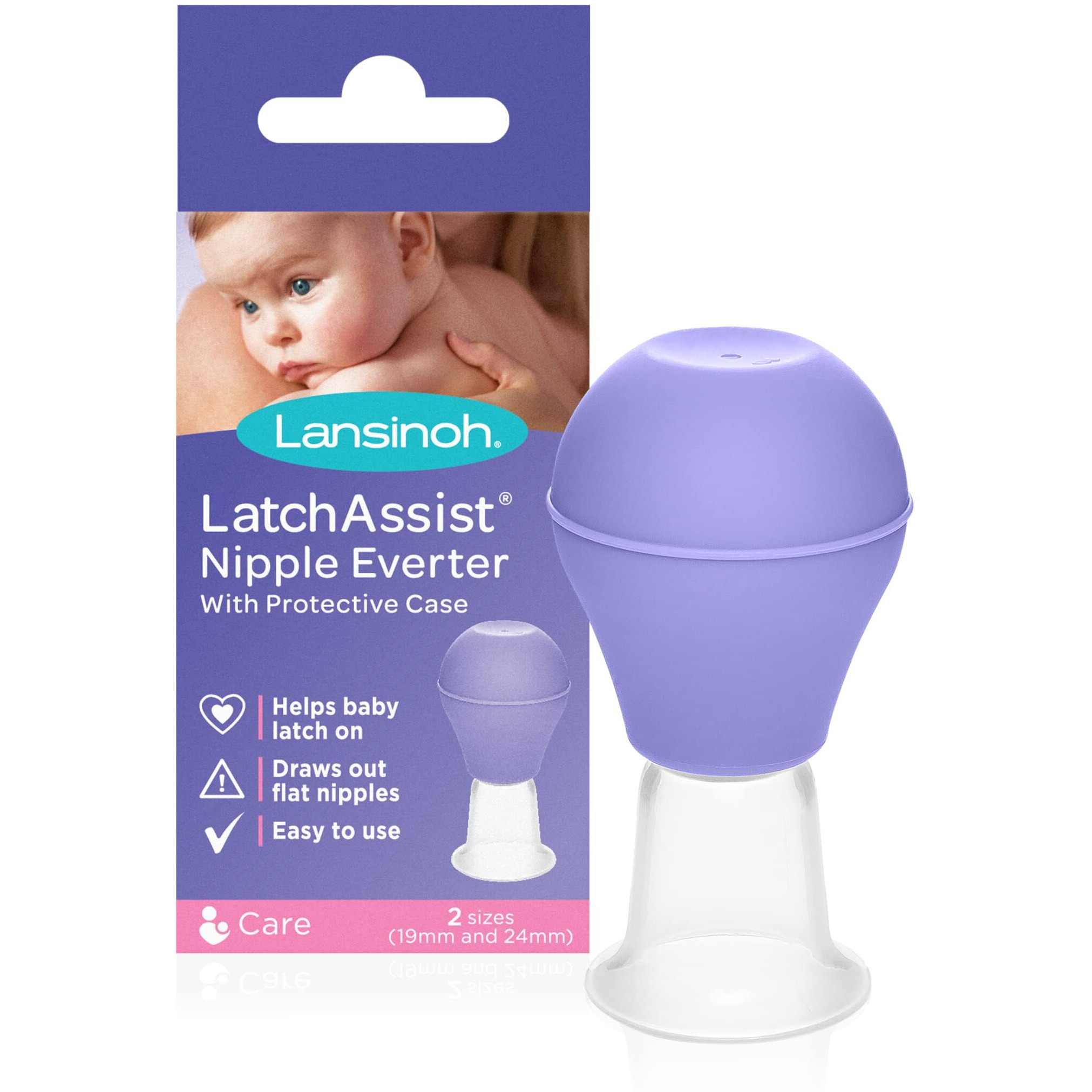 Lansinoh LatchAssist Nipple Everter for Breastfeeding with 2 Flange Sizes (19mm & 24mm) and Protective Case