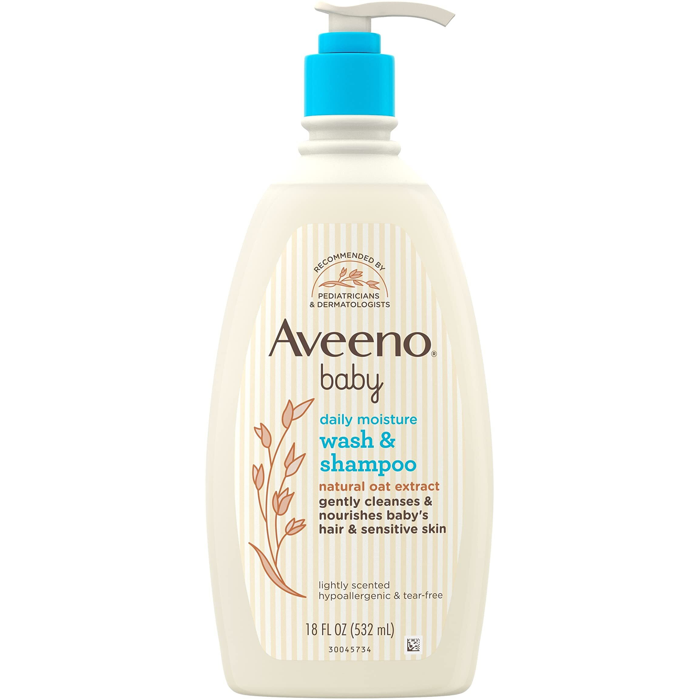 Aveeno Baby Daily Moisture Gentle Bath Wash & Shampoo with Natural Oat Extract, Hypoallergenic, Tear-Free & Paraben-Free Formula For Sensitive Hair & Skin, Lightly Scented, 18 fl. oz