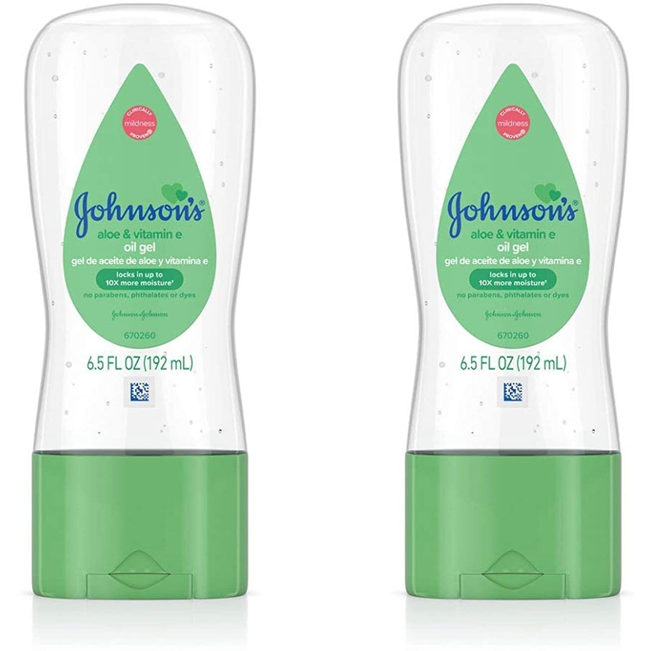 Johnsons Baby Oil Gel Aloe and Vitamin-E 6.5 Ounce (192ml) (Pack of 2)