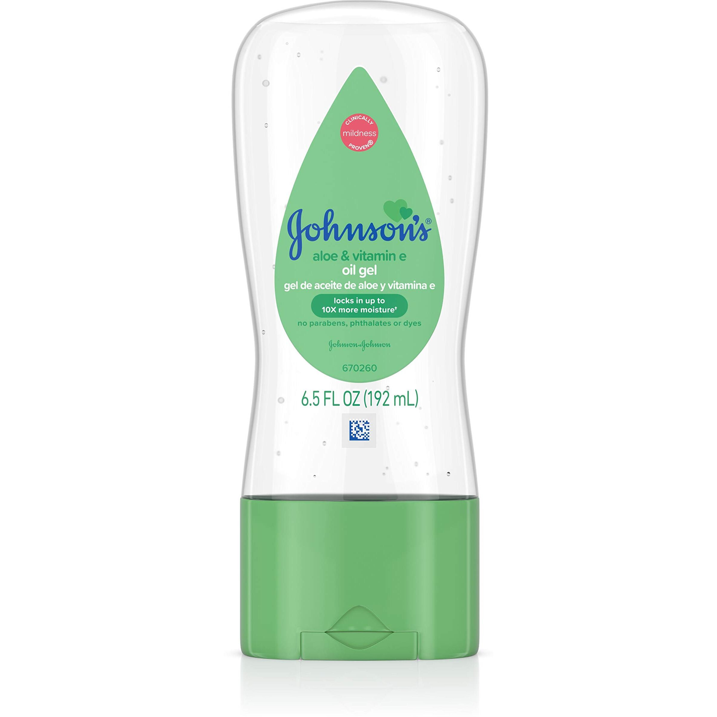 Johnson's Baby Oil Gel With Aloe Vera & Vitamin E, Hypoallergenic and Dermatologist Tested Baby Skin Care, 6.5 fl. oz ( Pack of 4)