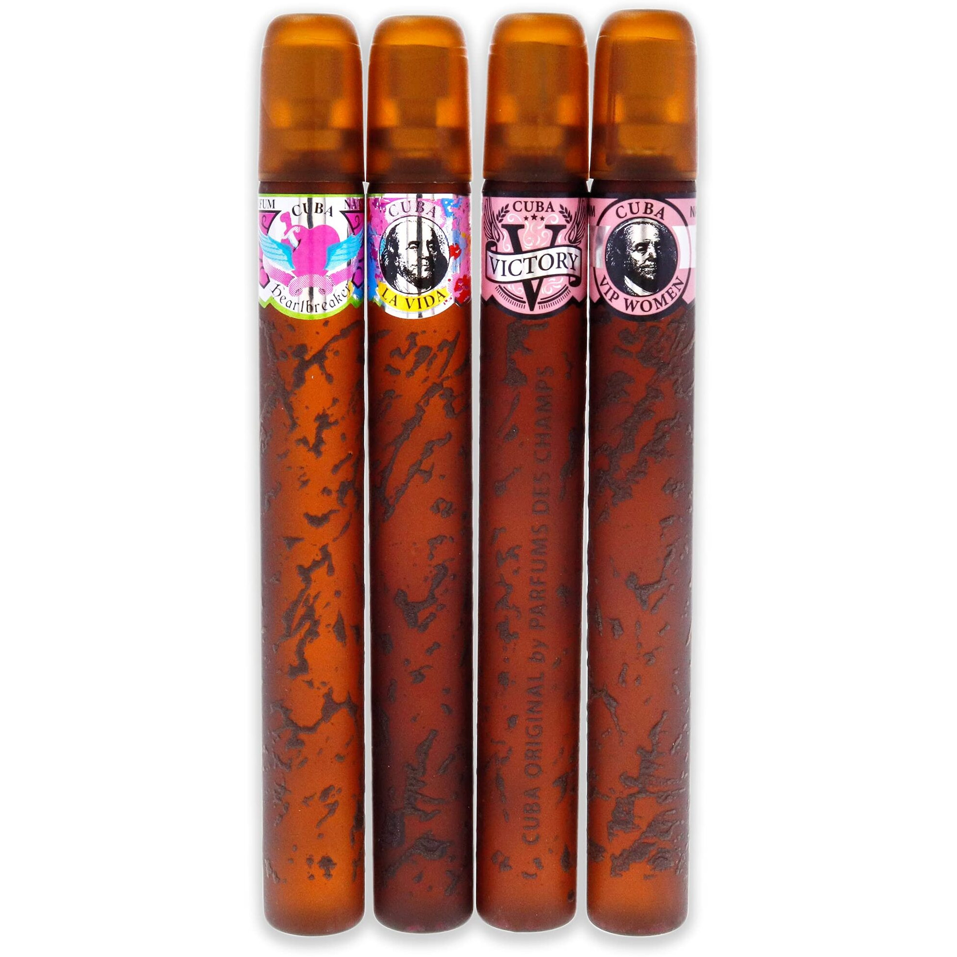Cuba Quad I by Cuba for Women - 4 Pc Gift Set 1.17oz Cuba Heartbreak EDP Spray, 1.17oz Cuba La Vida EDP Spray, 1.17oz Cuba Victory EDP Spray, 1.17oz Cuba VIP EDP Spray