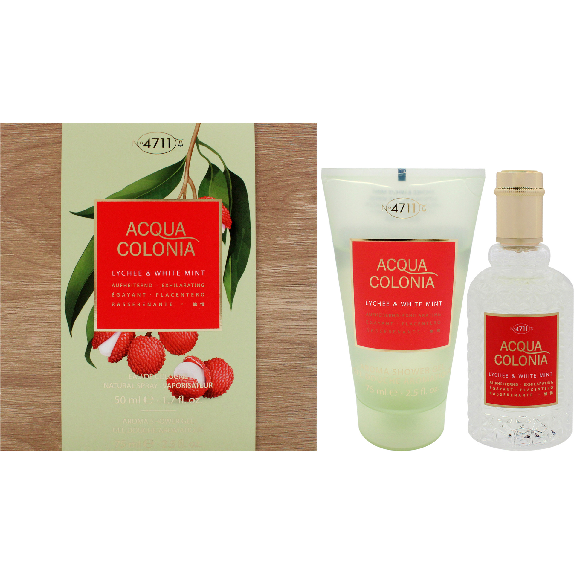 4711 Acqua Colonia - Lychee and White Mint by Muelhens for Unisex - 2 Pc Gift Set 1.7oz EDC Spray, 2.5oz Shower Gel